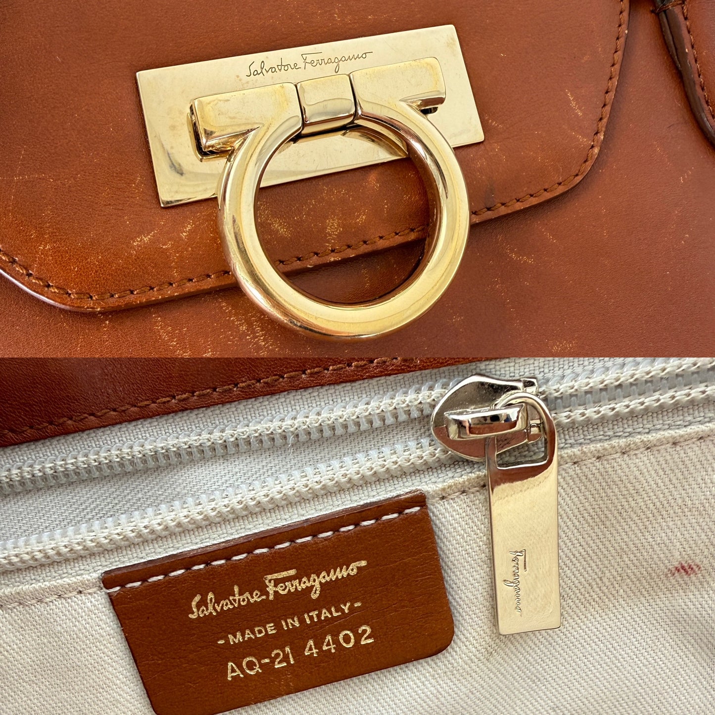 Salvatore Ferragamo Gancini Brown Leather Tote Shoulder Bag