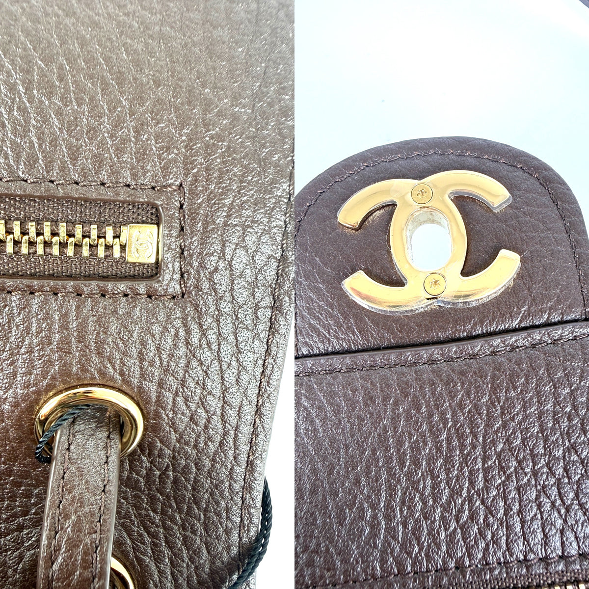 CHANEL Mini Souplissimo Flap Bag Brown Grained Calfskin Leather Gold Hardware Crossbody Bag
