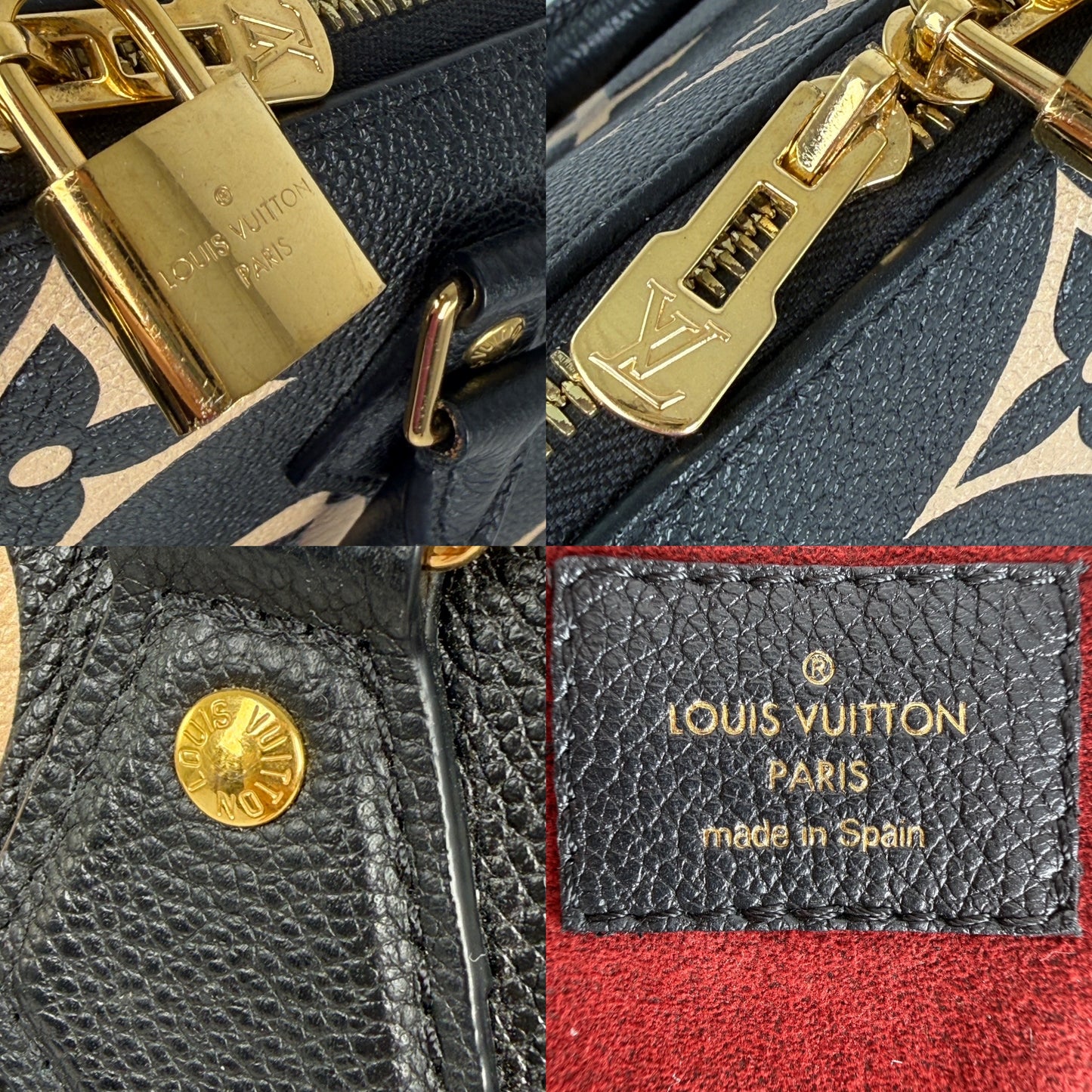 Louis Vuitton Empreinte Giant Monogram Speedy 25 Bandouliere Black Beige Leather Bag