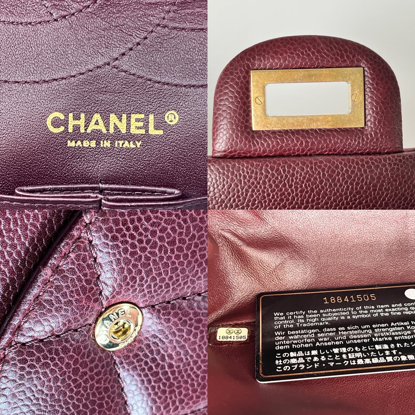 CHANEL 2.55 Burgundy Caviar 227 Classic Flap Gold Hardware Shoulder Crossbody Bag