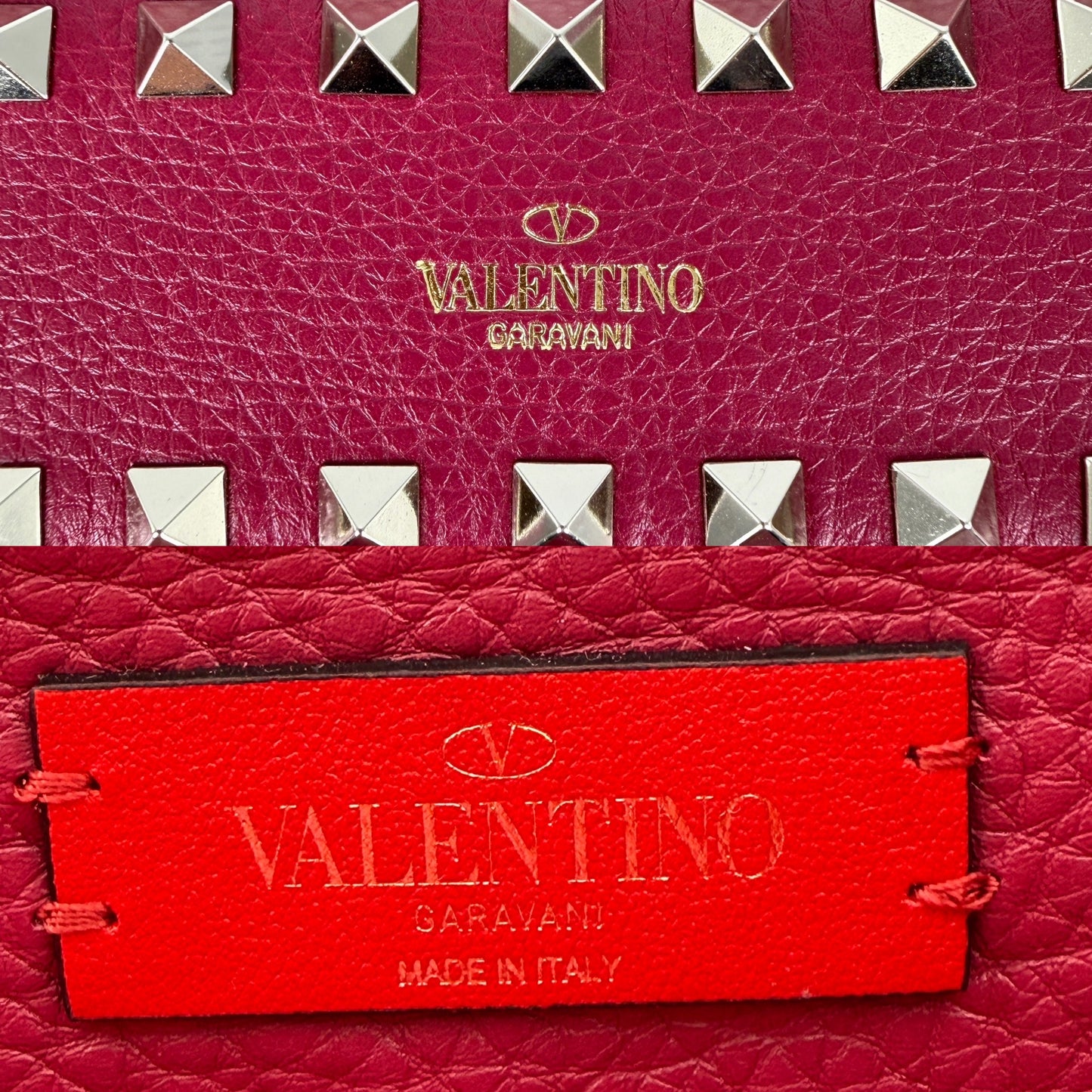 Valentino Garavani Rockstud Rose Violet Raspberry Pink Leather Clutch Wristlet Bag