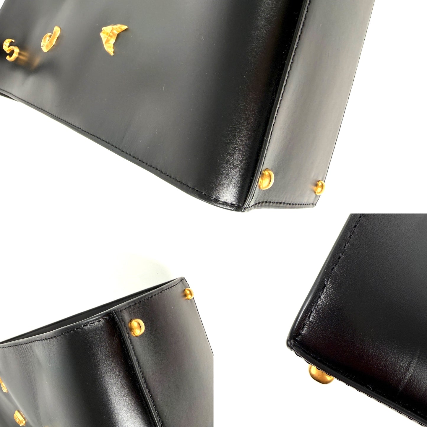 Schiaparelli Gold Plated Bijoux Embellished Black North South Leather Tote Shoulder Bag