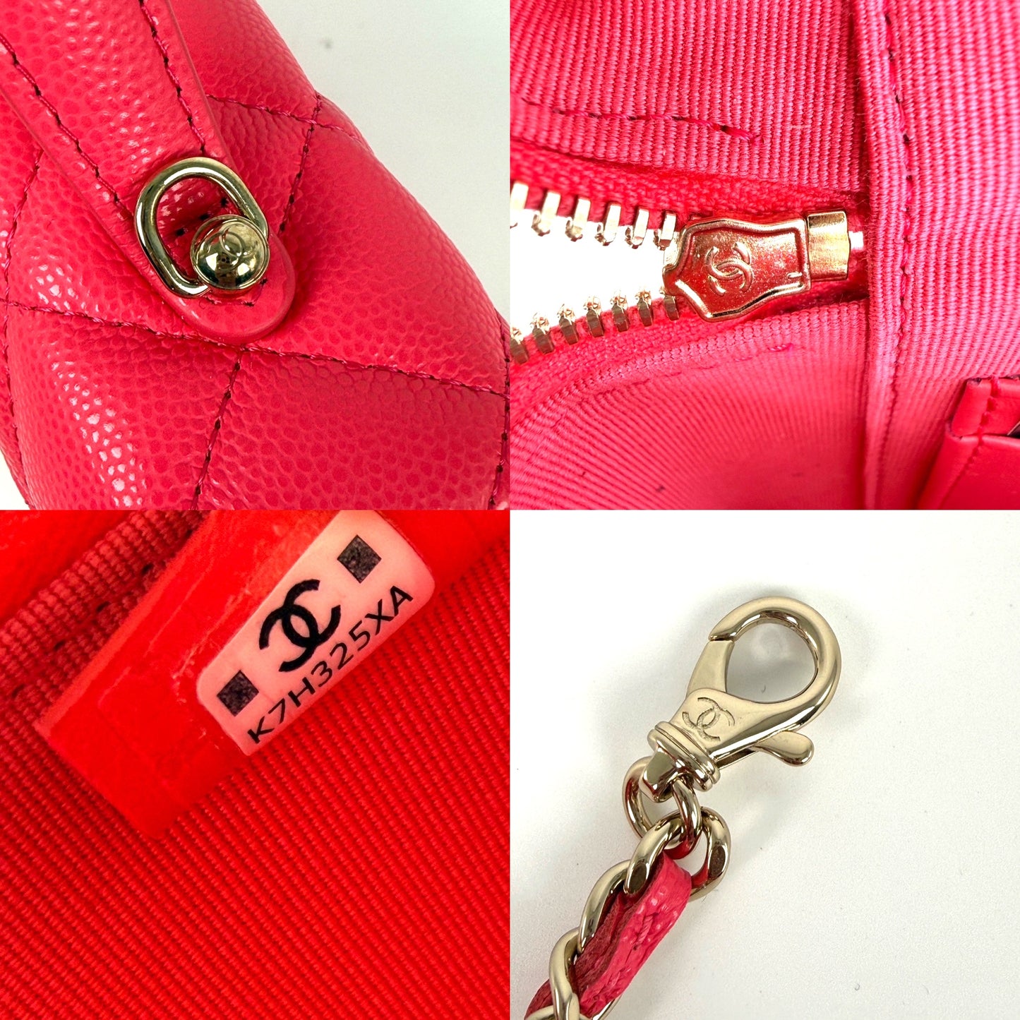 CHANEL Long Classic Vanity Hot Fuchsia Pink 26C Quilted Caviar Leather Zip Top Handle Crossbody with Chain Bag New