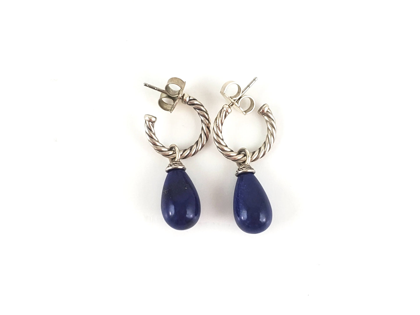 David Yurman Sterling Silver Color Classics Bead Drop Hoop Lapis Lazuli Earrings