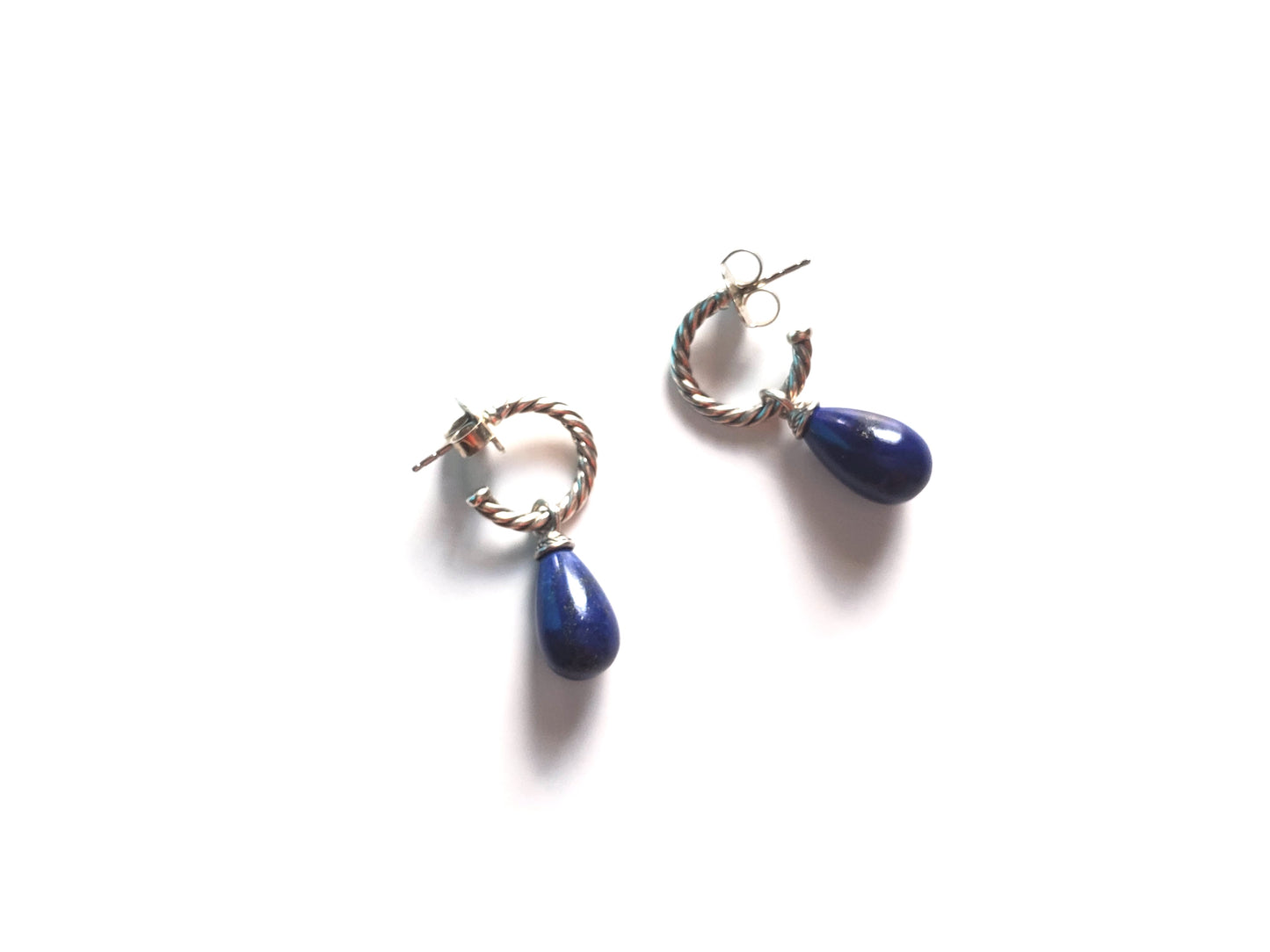 David Yurman Sterling Silver Color Classics Bead Drop Hoop Lapis Lazuli Earrings