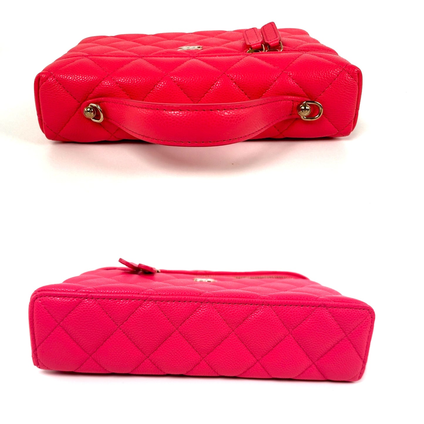 CHANEL Long Classic Vanity Hot Fuchsia Pink 26C Quilted Caviar Leather Zip Top Handle Crossbody with Chain Bag New