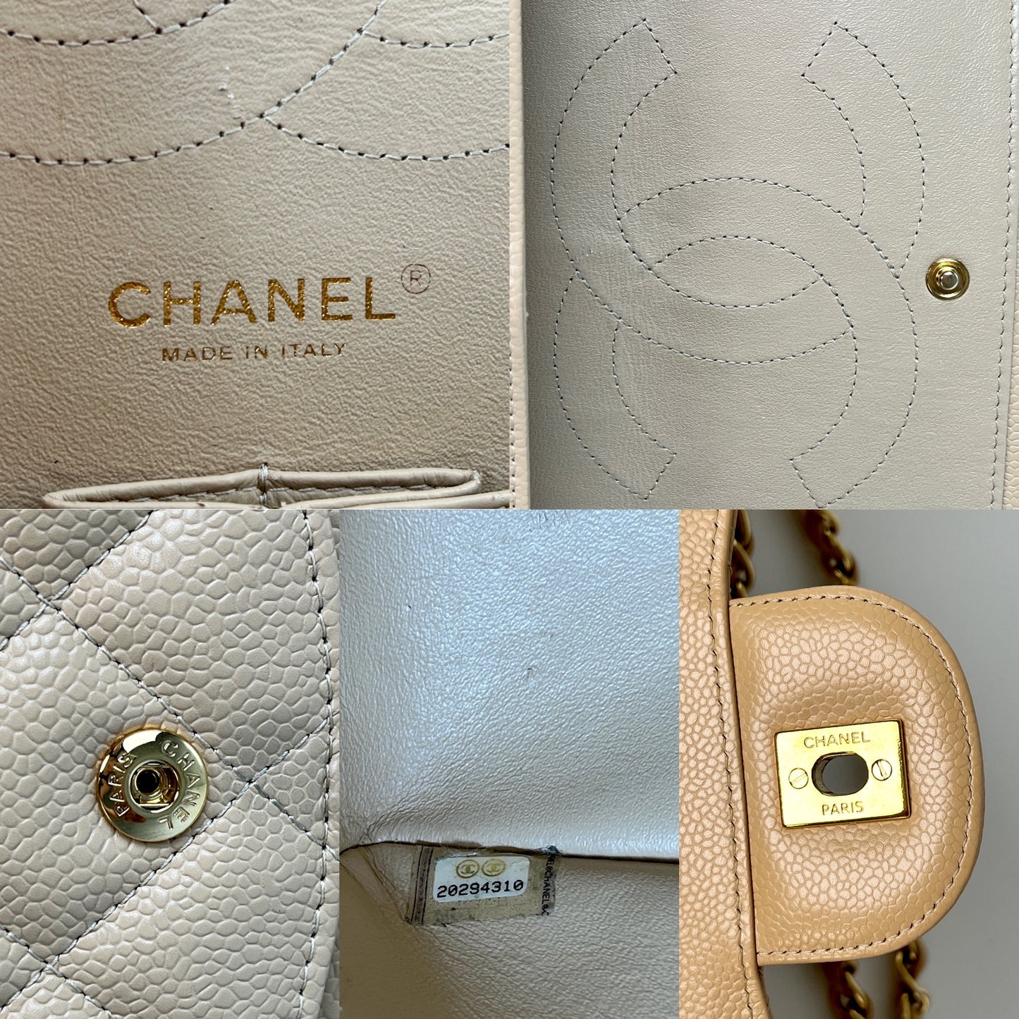 CHANEL Jumbo Classic Double Quilted Caviar Beige Leather Flap Bag