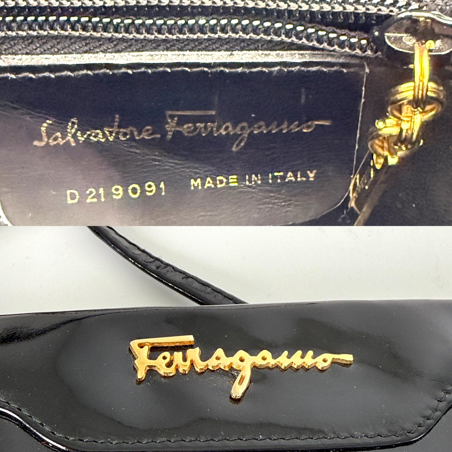 Vintage Salvatore Ferragamo Black Patent Leather Crossbody Clutch Bag