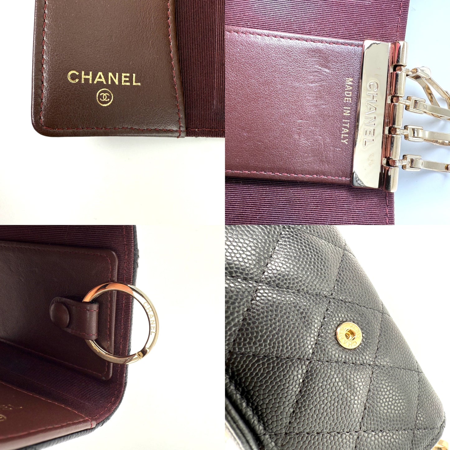 CHANEL Black 4 O-Key CC Quilted Caviar Leather Flap Holder Pouch