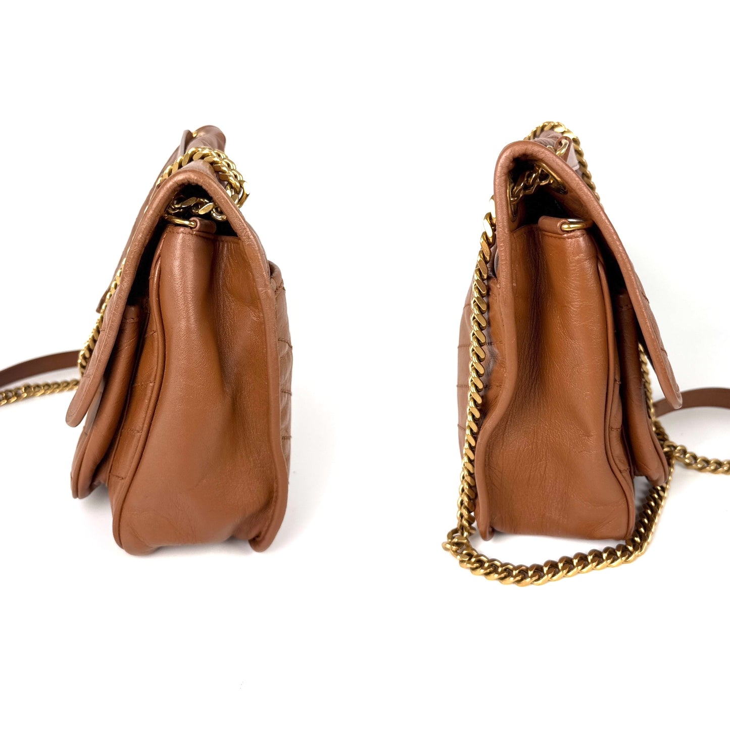 Saint Laurent YSL Niki Crinkled Calfskin Matelasse Monogram Brown Leather Crossbody Bag