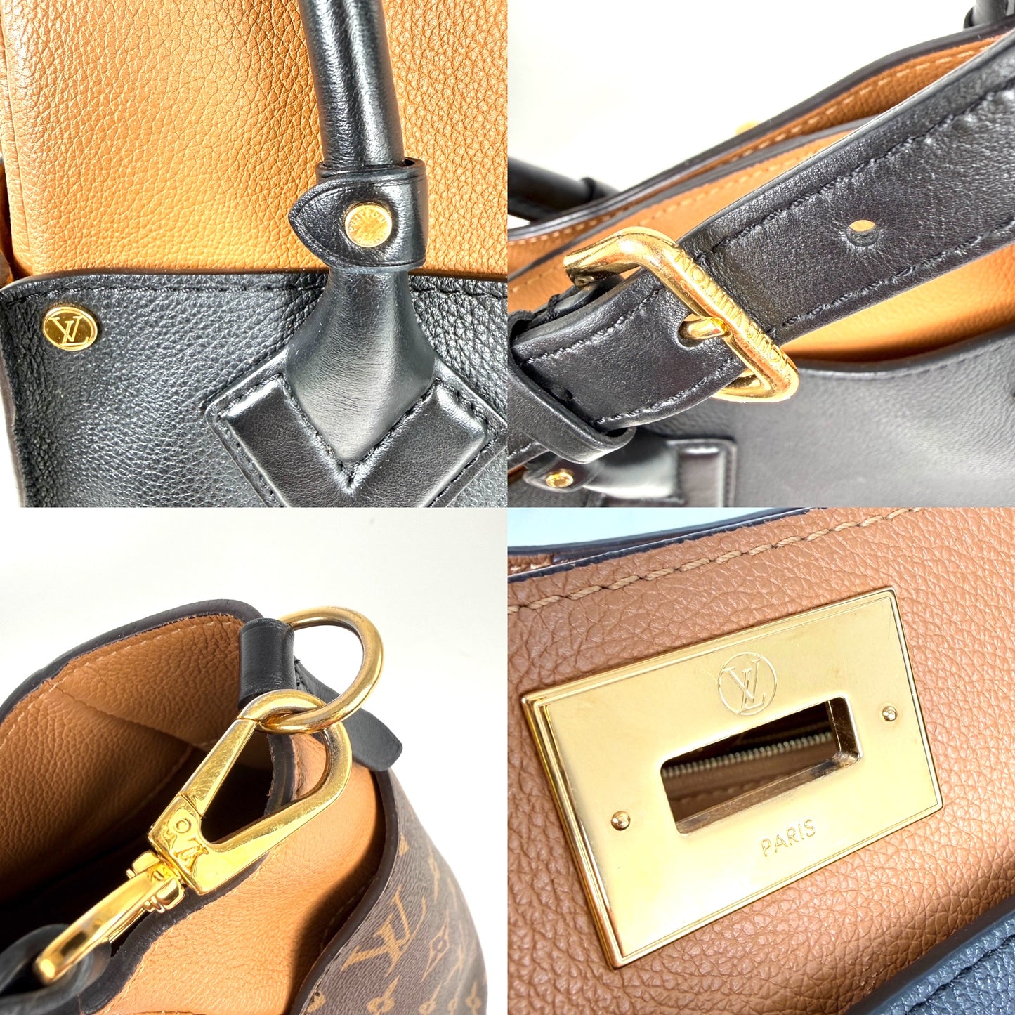 LOUIS VUITTON On My Side Black Brown Top Handle Crossbody Tote Bag MM