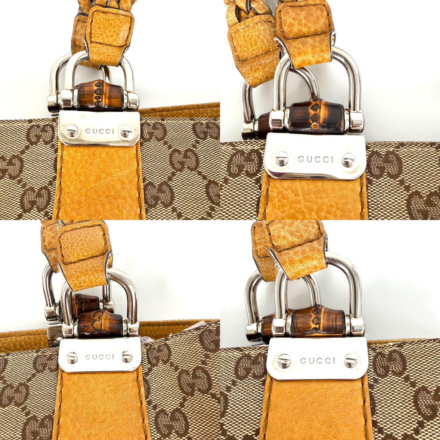 GUCCI Vintage Libeccio GG Canvas Bamboo Brown Tan Tote Bag