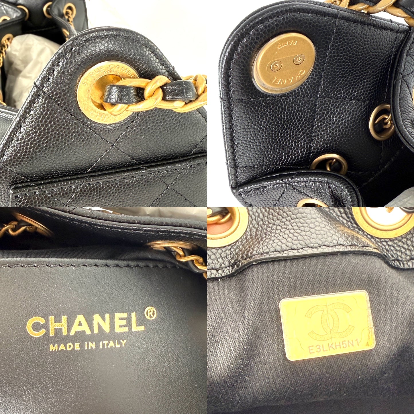 CHANEL 25 Mini Black Quilted Caviar Leather Shoulder Bag New with tag