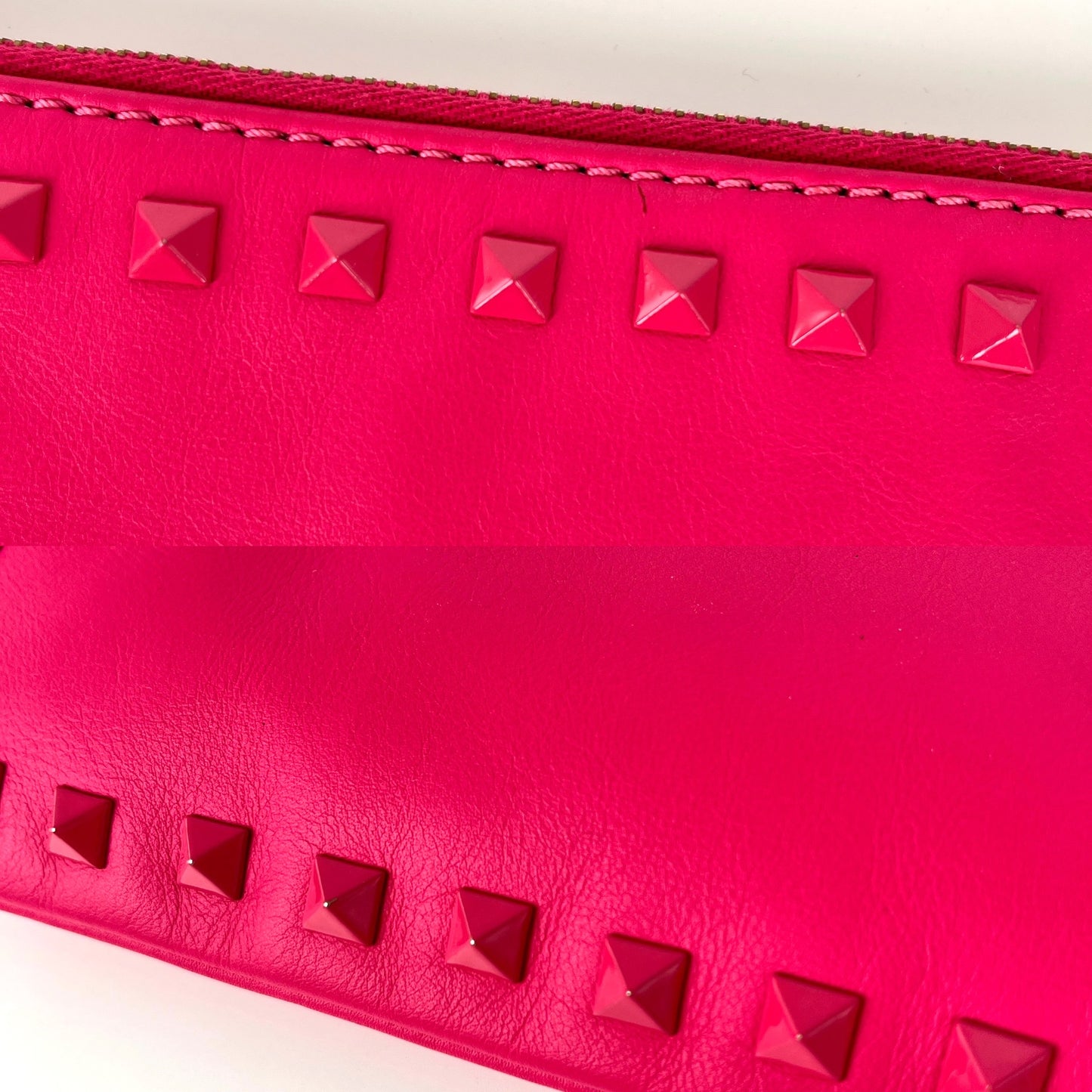 VALENTINO Rockstud Monochrome Pink Leather Clutch Pouch Bag