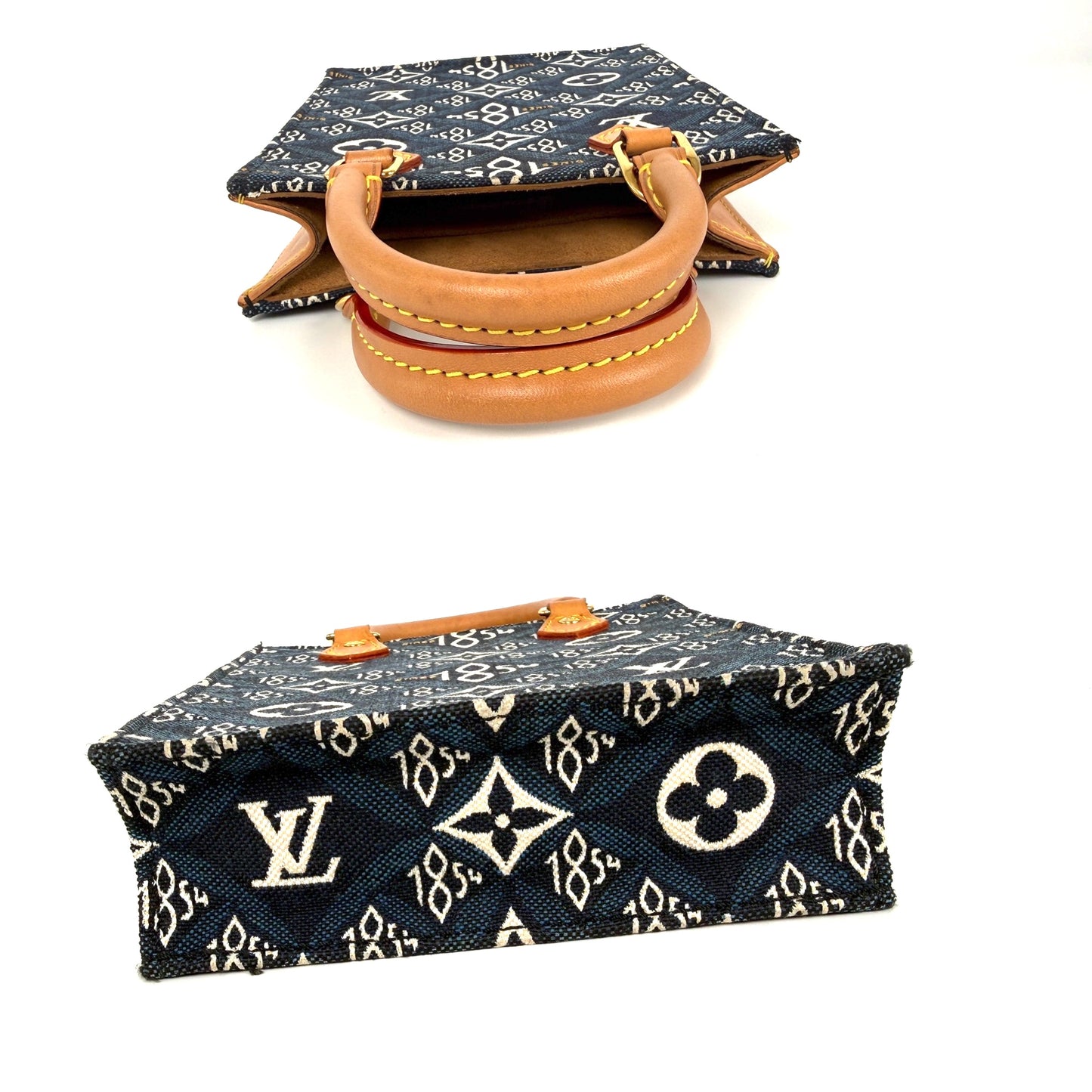 Louis Vuitton Since 1854 Petit Sac Plat Vertical Blue Canvas Monogram Crossbody Tote Bag