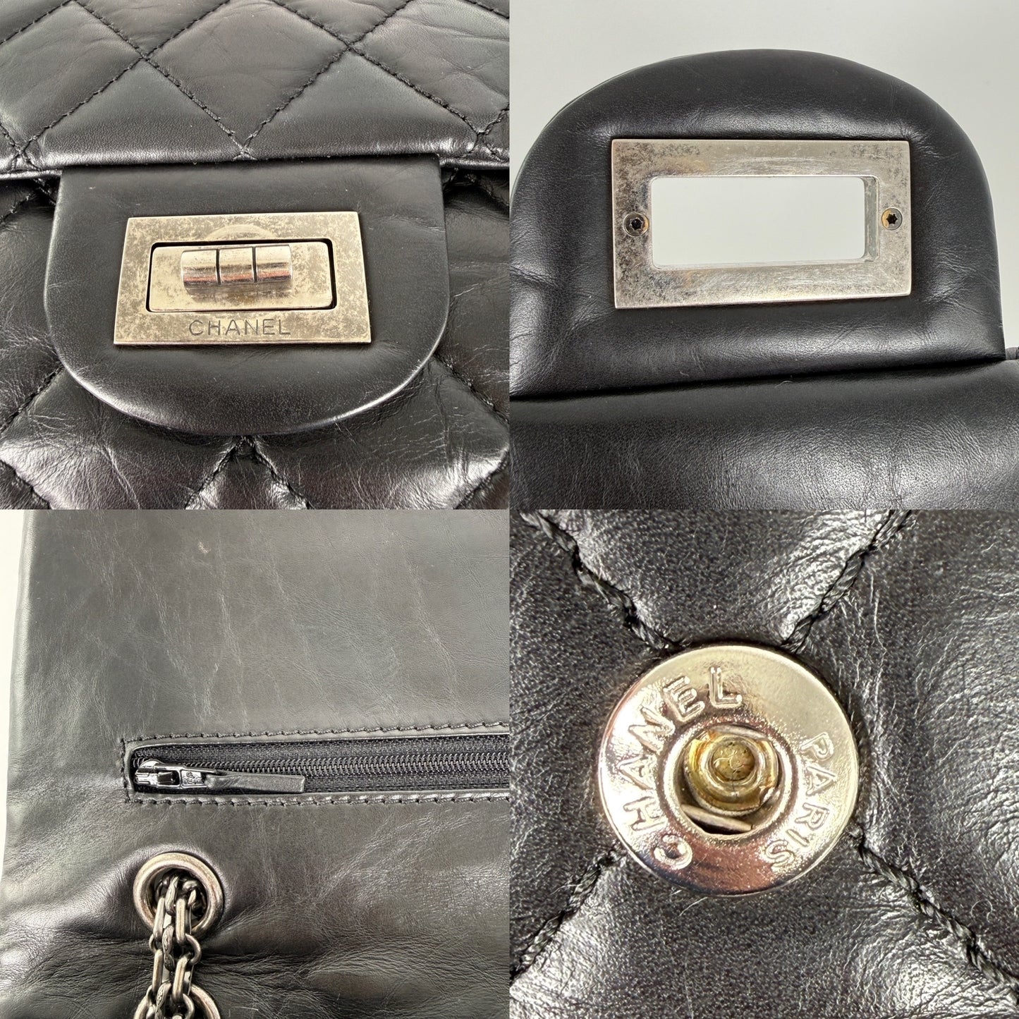 CHANEL Black Reissue 2.55 Quilted 227 Aged Calfskin Leather Shoulder Crossbody Bag