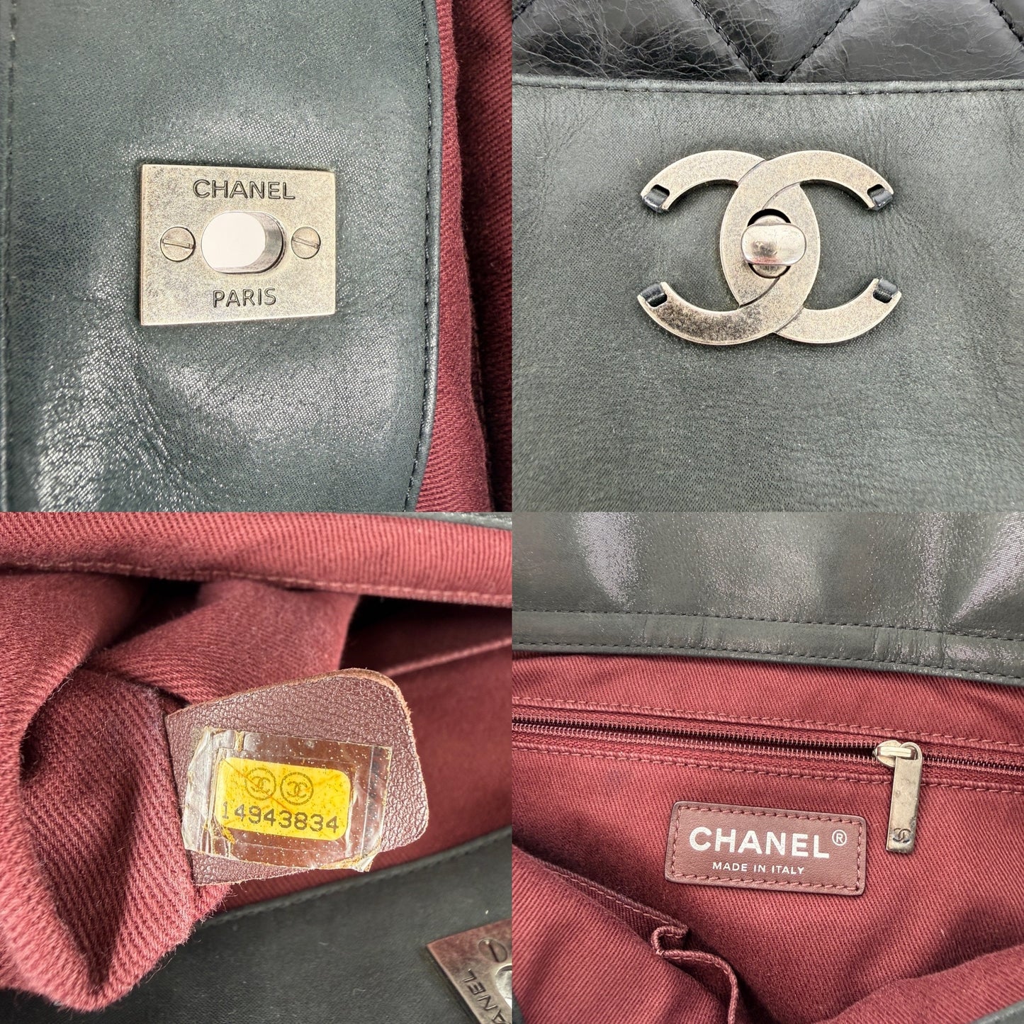 CHANEL Portobello In the Mix Soft CC Turn lock Black Brown Iridescent Leather Shoulder Tote Bag