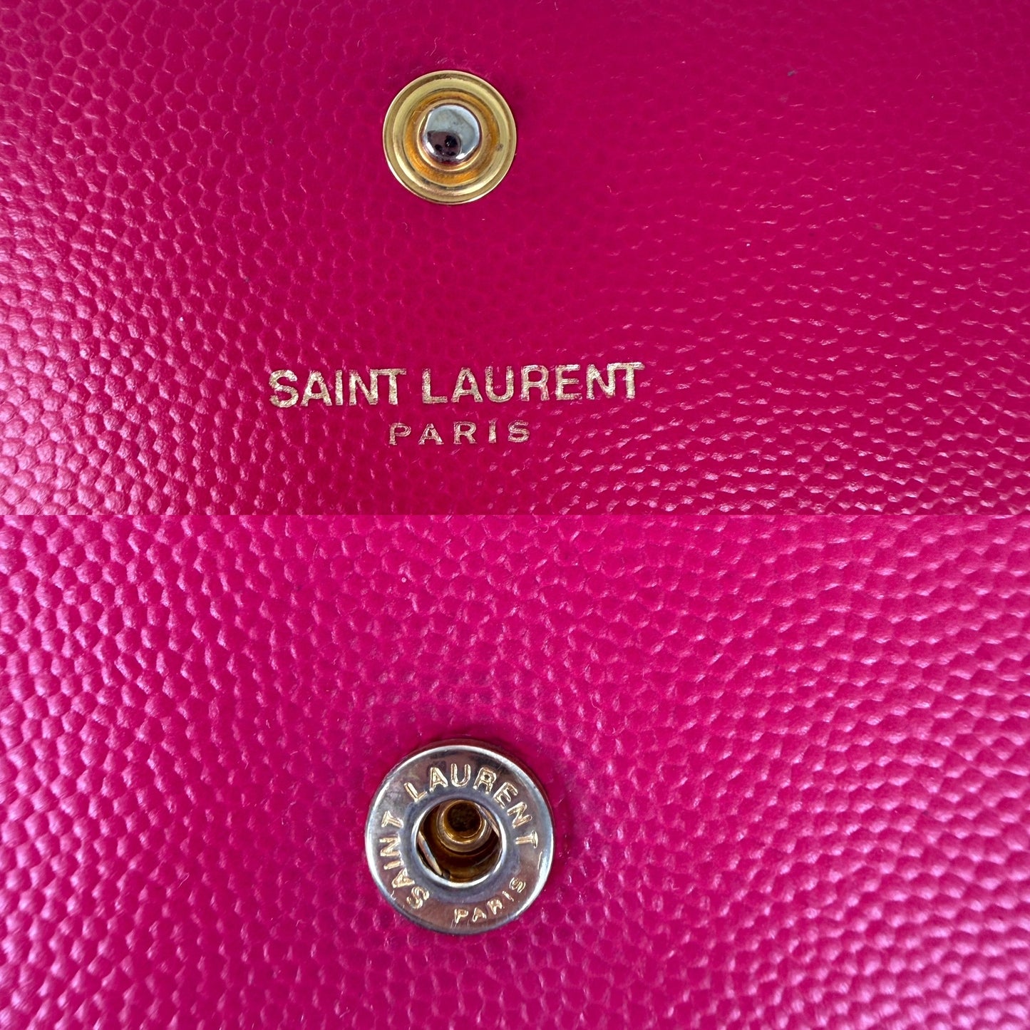 Saint Laurent YSL Kate Pink Grain de Poudre Leather Wallet on Chain