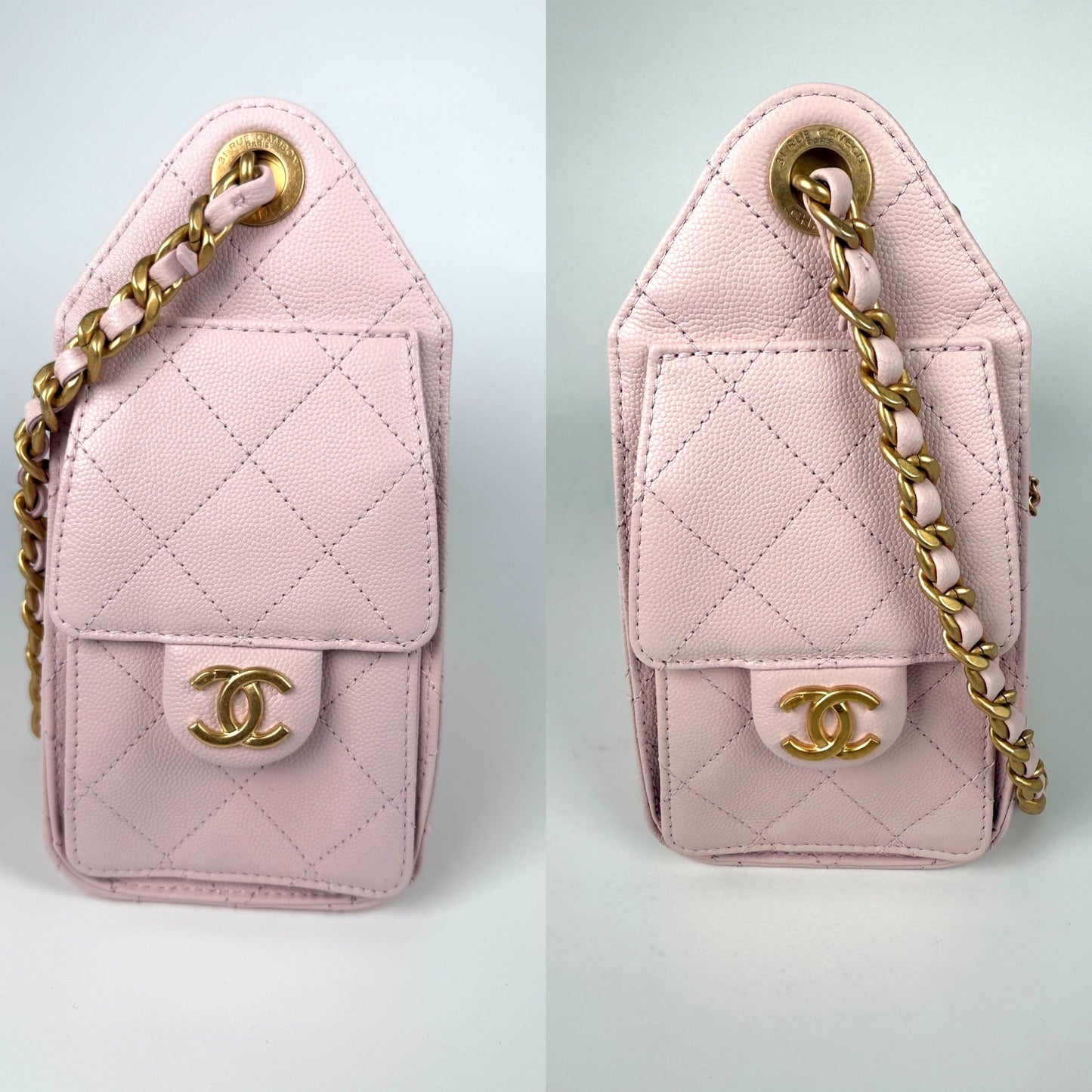 New CHANEL 25 Mini Pink Quilted Caviar Leather Shoulder Bag
