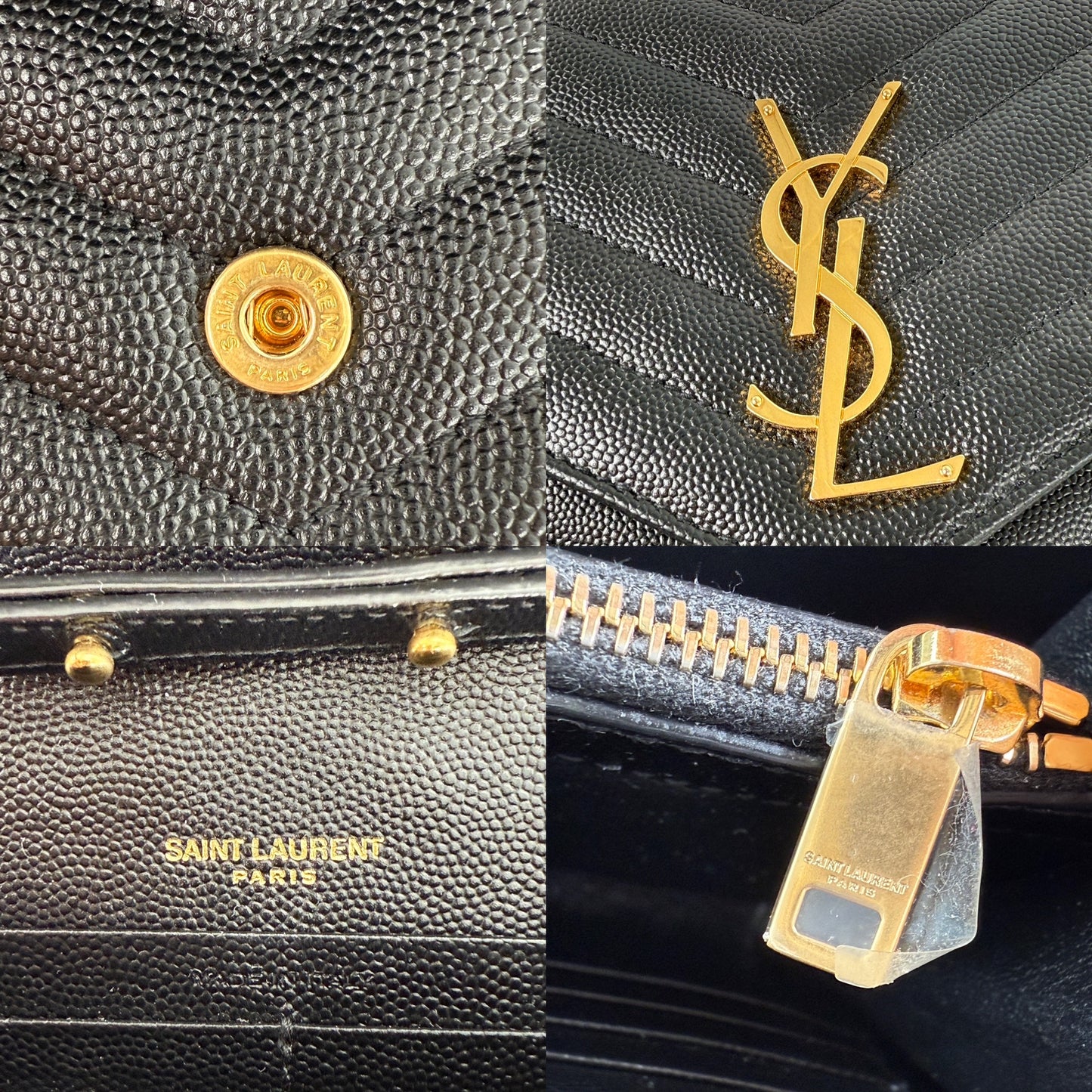 Saint Laurent Black Cassandre Matelasse Envelope Wallet on Chain Crossbody Bag