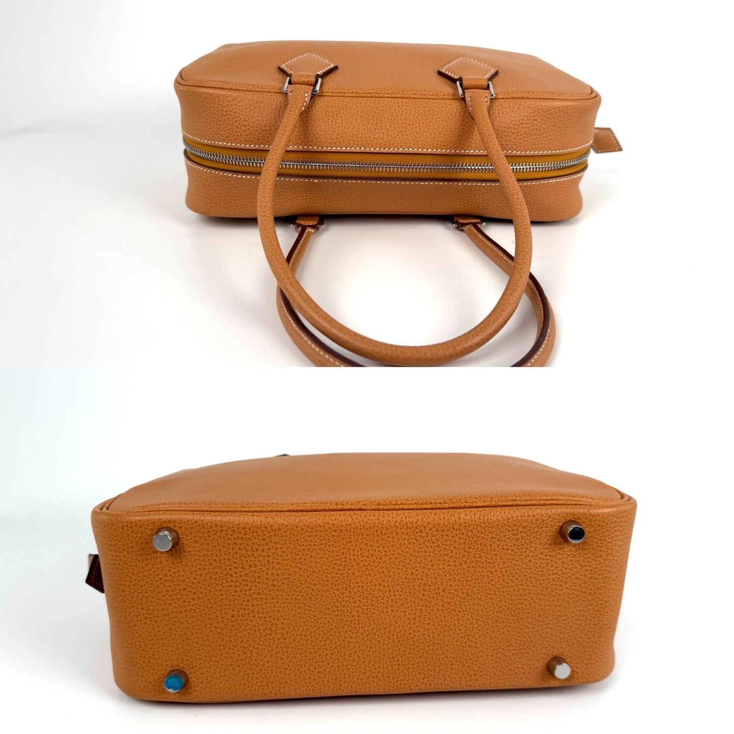 HERMES Plume 28 Natural Vache Liegee Beige Leather Top Handle Bag