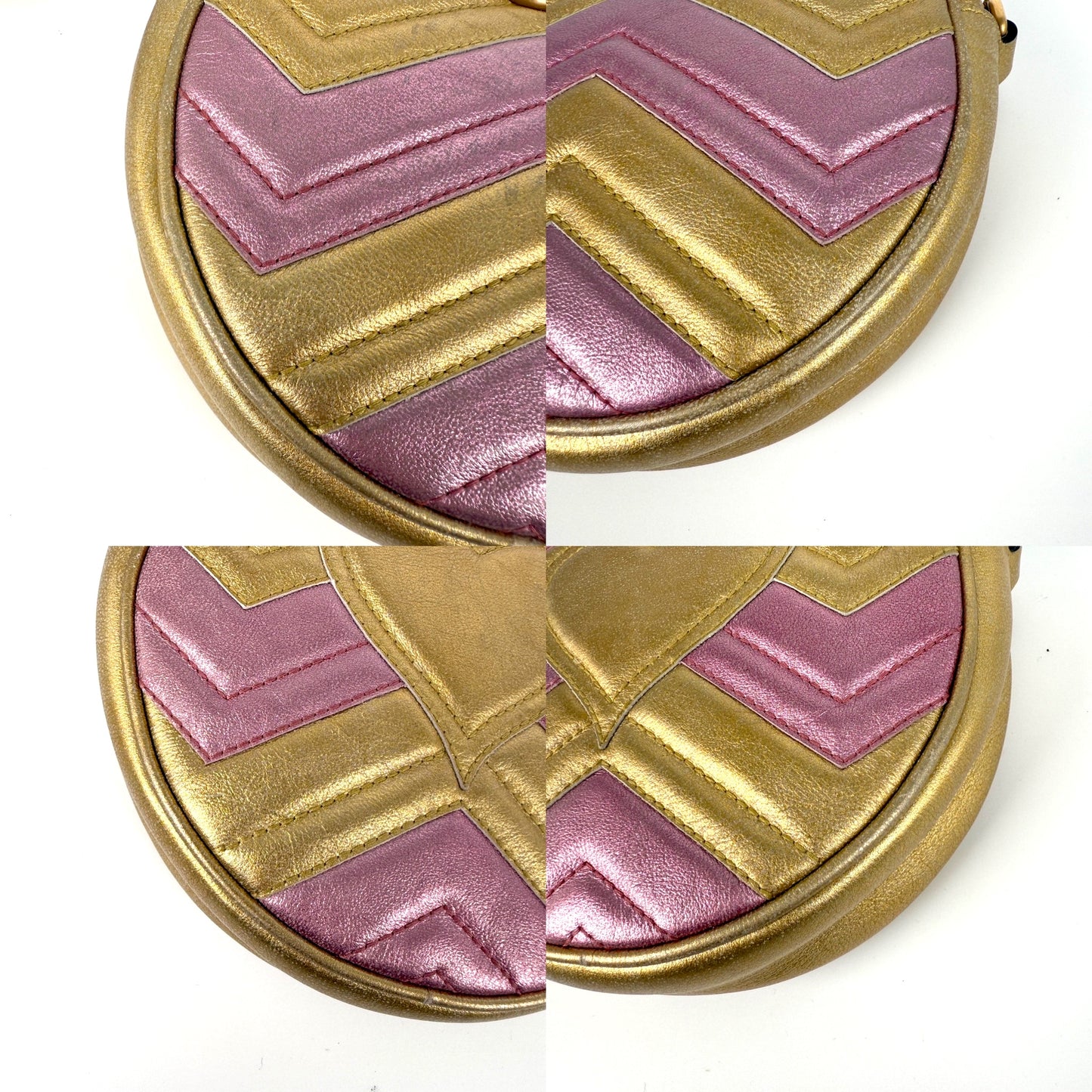 GUCCI Marmont Gold Pink Metallic Circle Crossbody Chain Bag