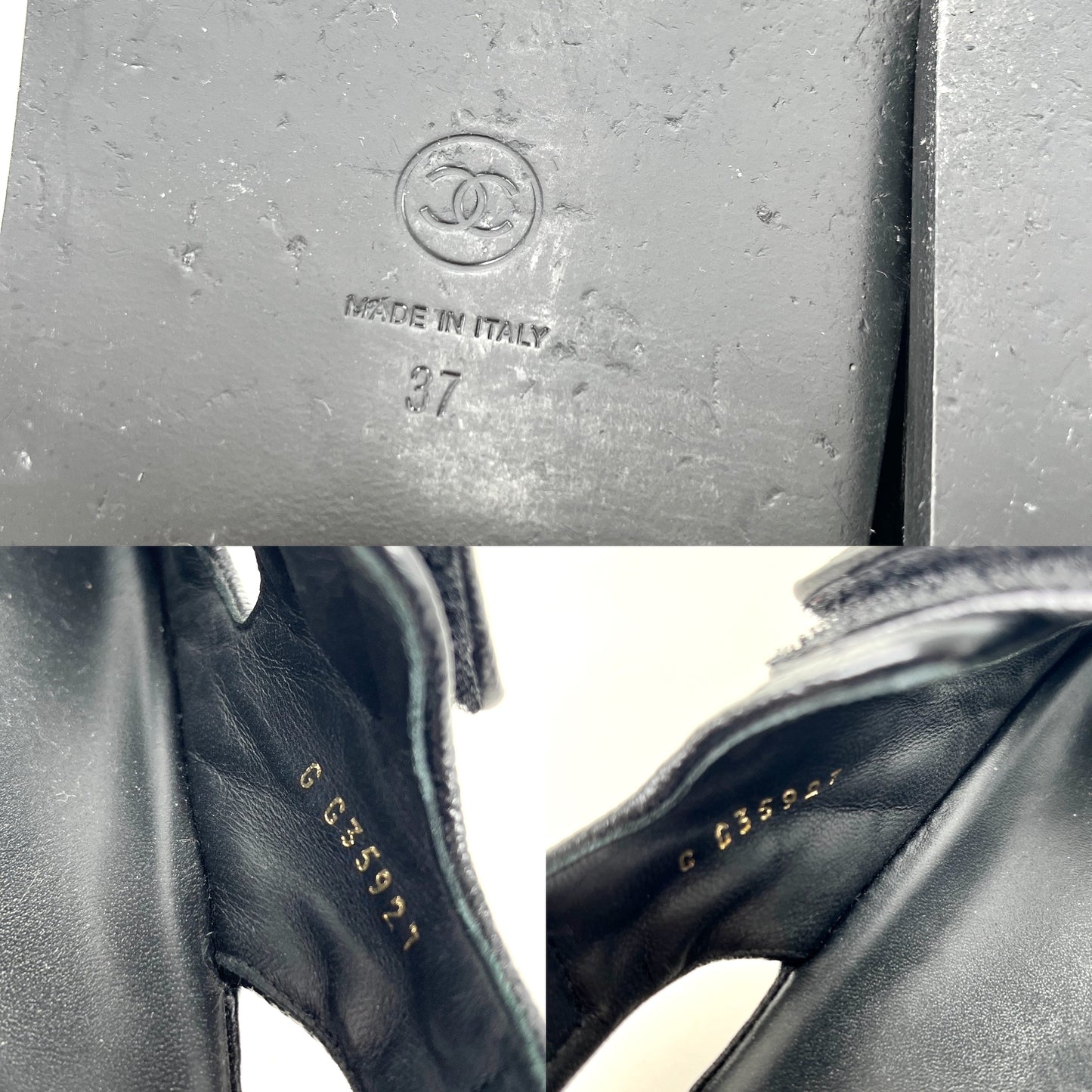 CHANEL Dad Caviar CC Logo Black Leather Sandals 37, 6.5