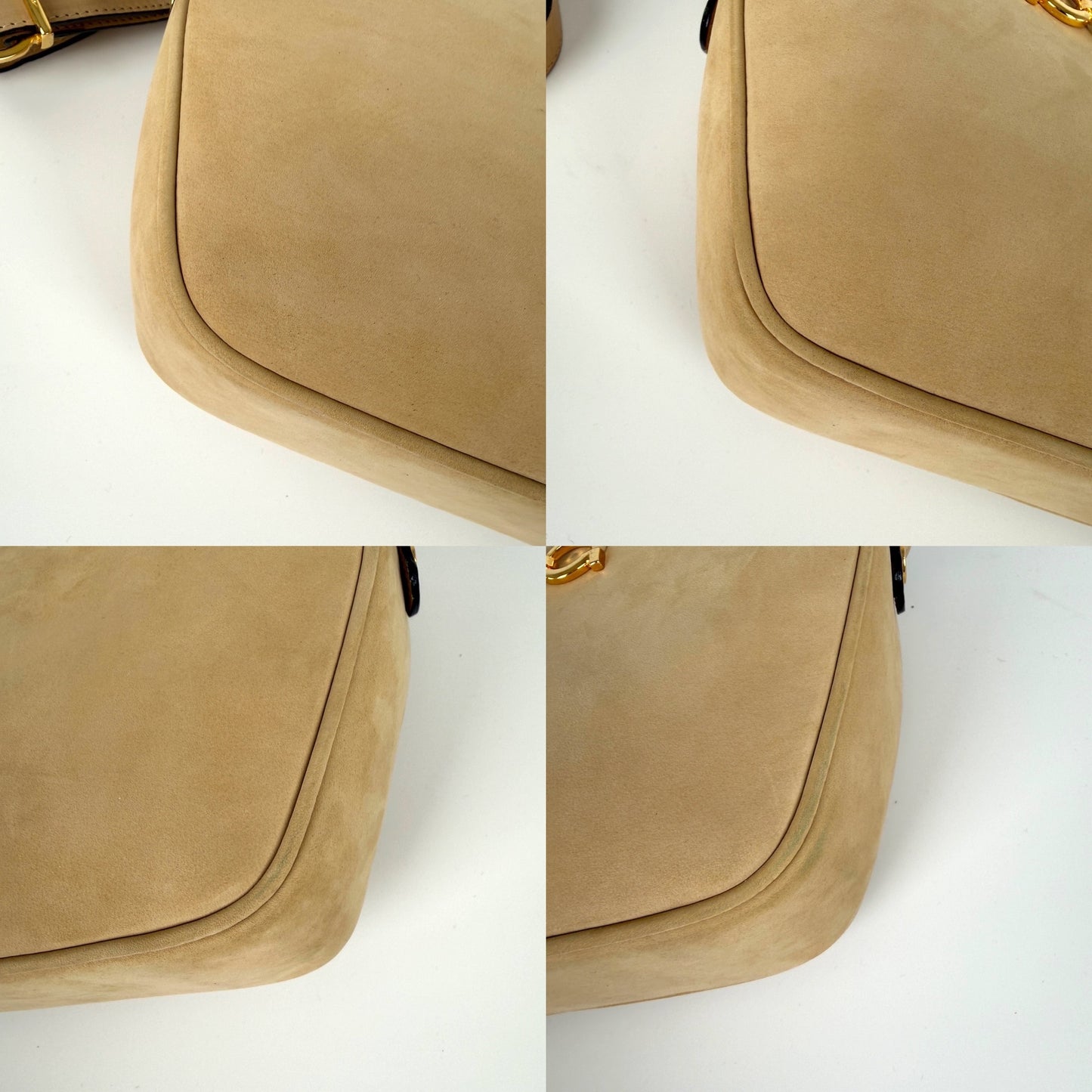 Vintage Salvatore Ferragamo Gancini Light Beige Suede Crossbody Bag