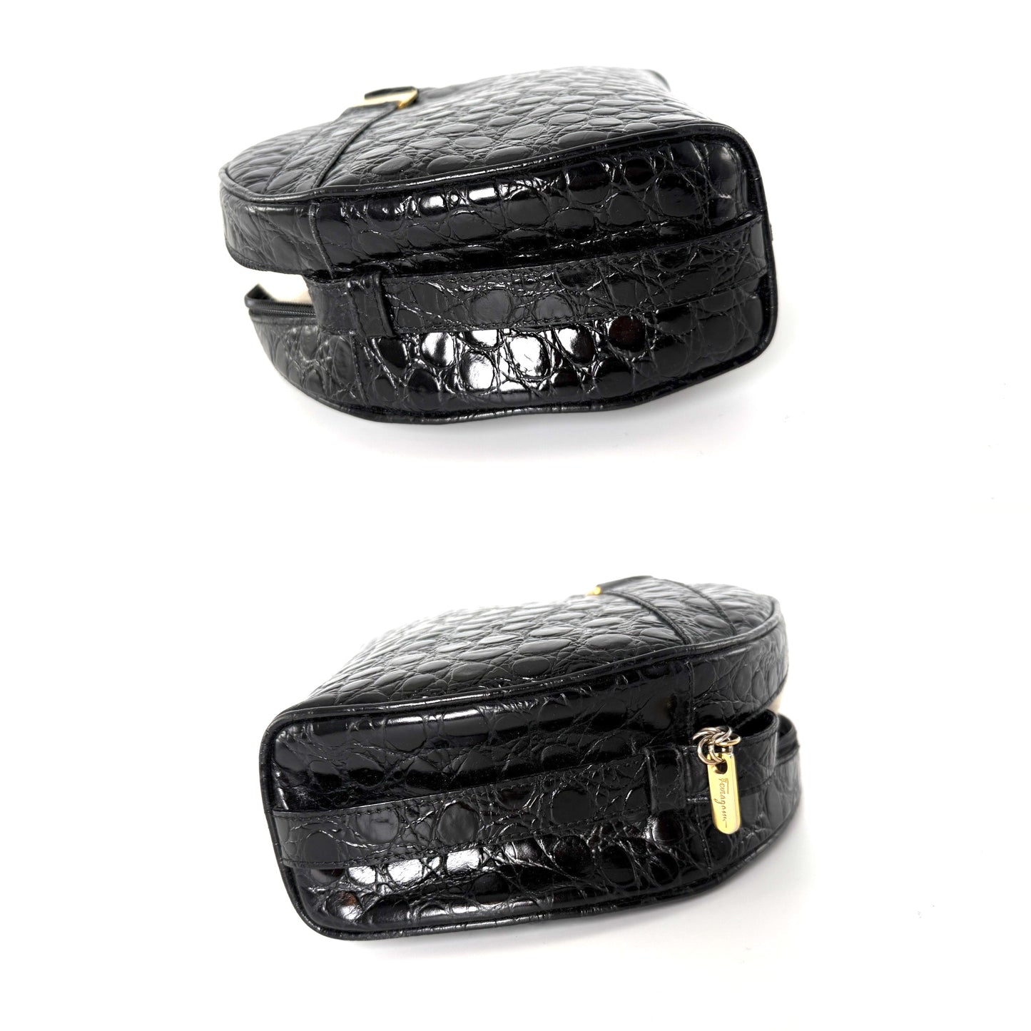 Salvatore Ferragamo Vara Black Croc Embossed Leather Crossbody Bag