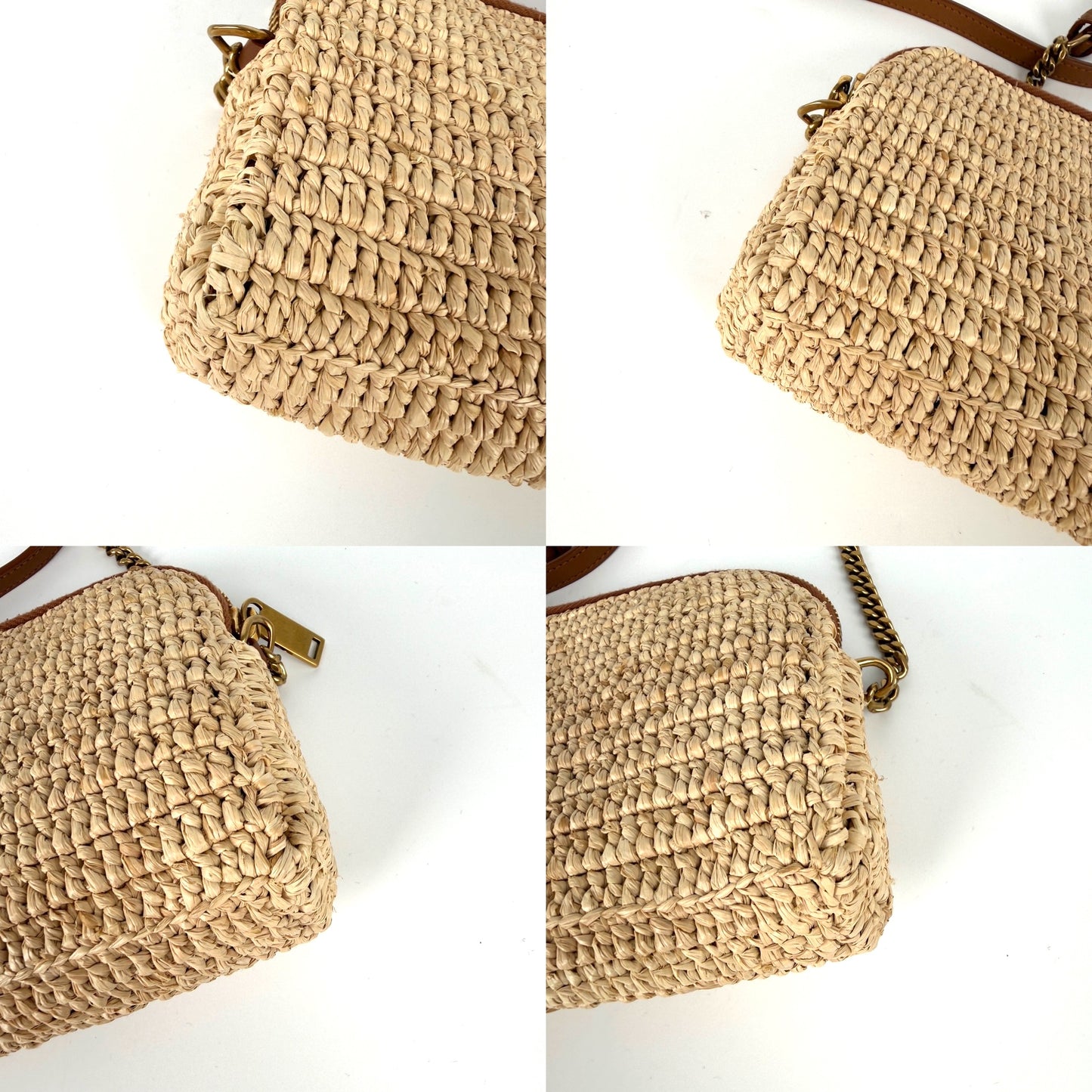 Saint Laurent Gaby Raffia Leather Trimmed Crossbody Bag