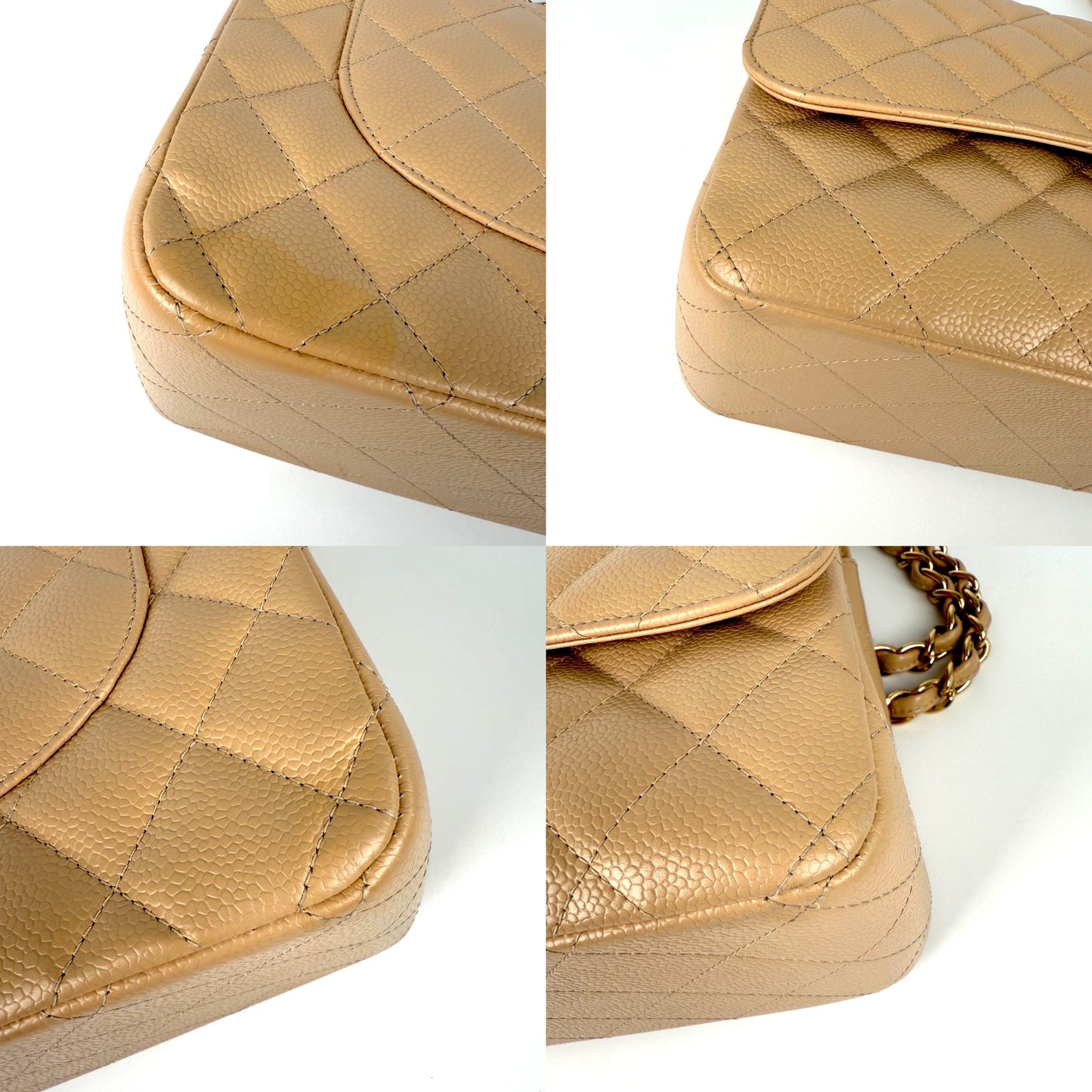 CHANEL Light Beige Caviar Jumbo Quilted Gold Hardware Classic Double Flap Bag