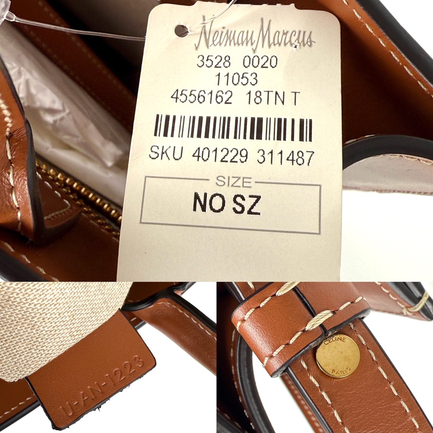 CELINE Raffia Striped Tobacco Tan Leather Trim Vertical Cabas Top Handle Crossbody Tote New with tag