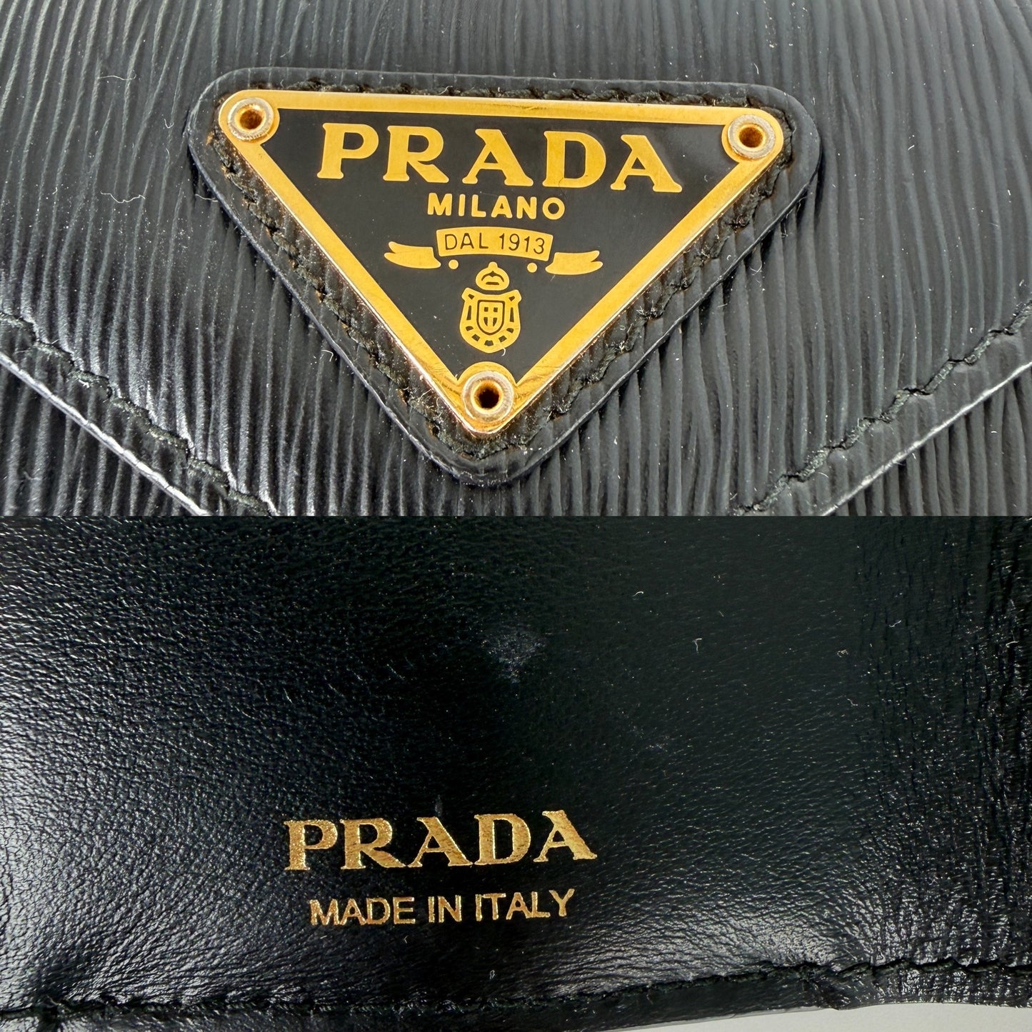 Prada Vitello Move Logo Leather Flap Compact Small Tri Fold Wallet