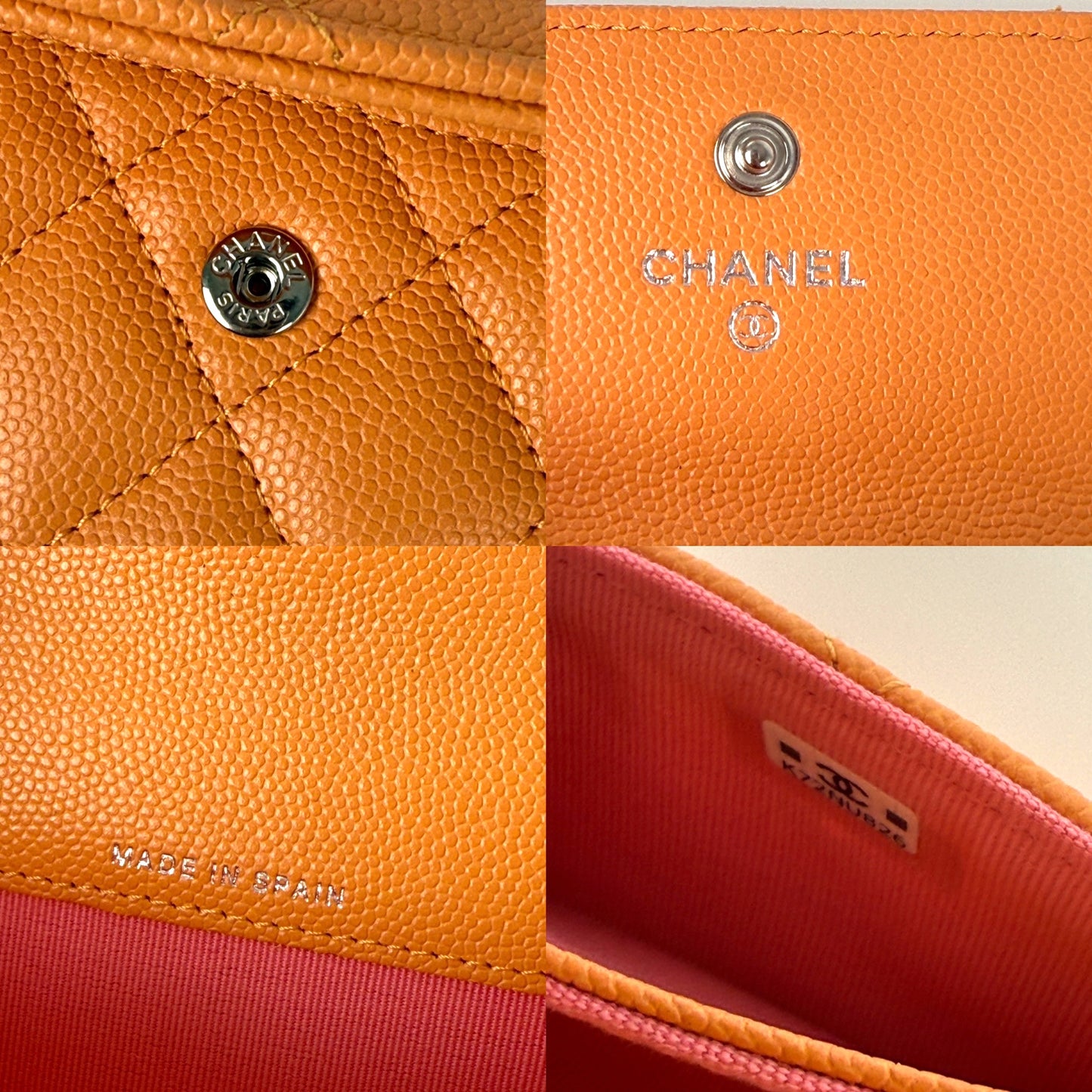 CHANEL 19 Flap Caviar Leather Orange Pink 2024 Compact Card Holder Case