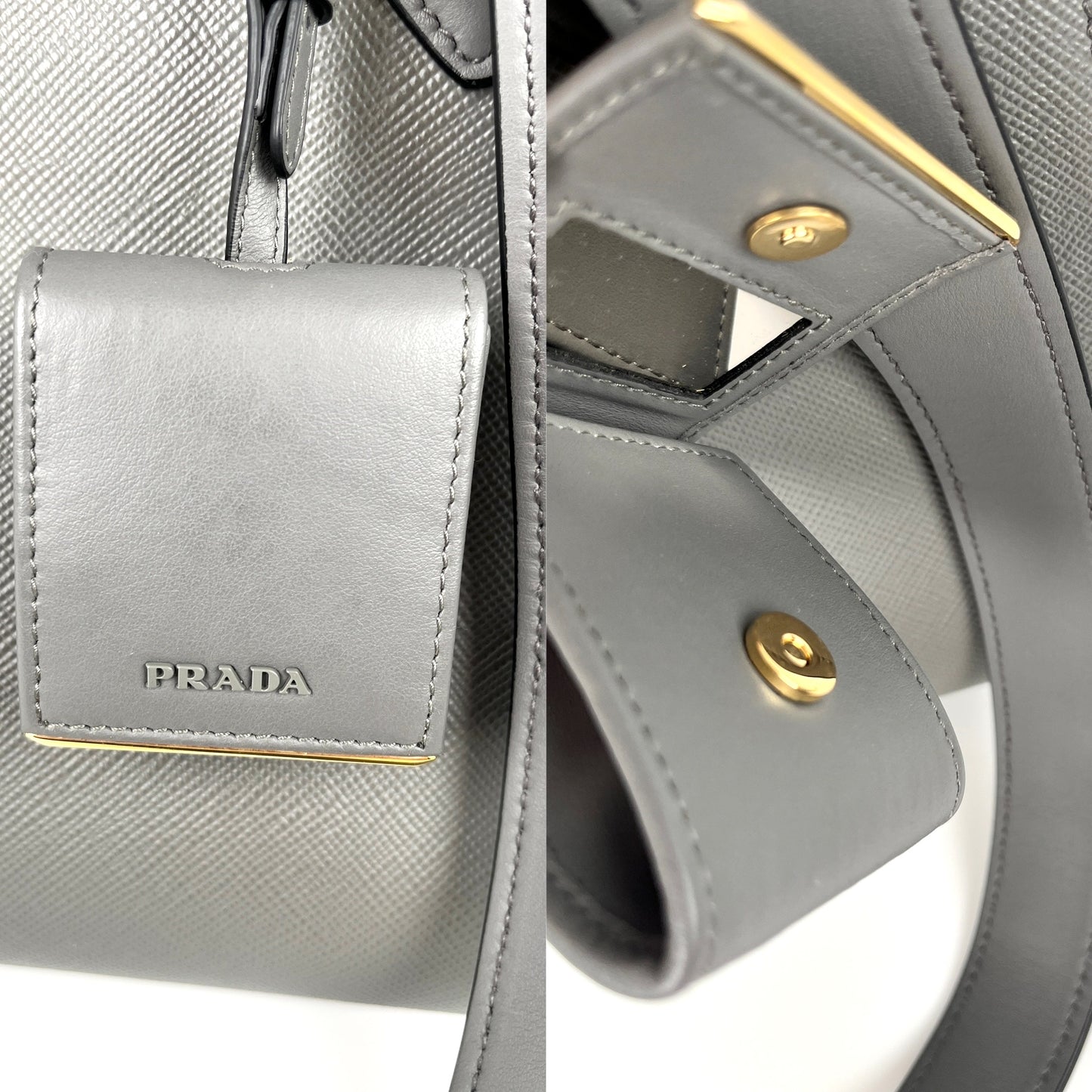 PRADA Saffiano Monochrome Marmo Medium Gray Leather Tote Bag