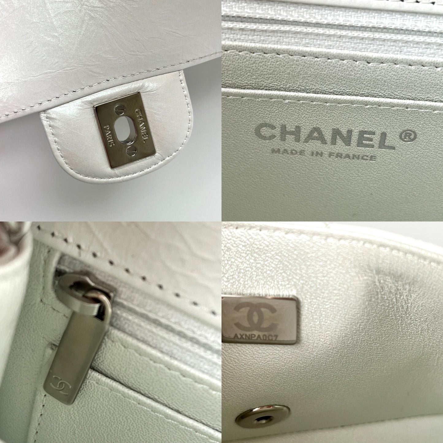 CHANEL White 2021 Rectangular Mini Crumpled Calfskin Classic Flap Bag