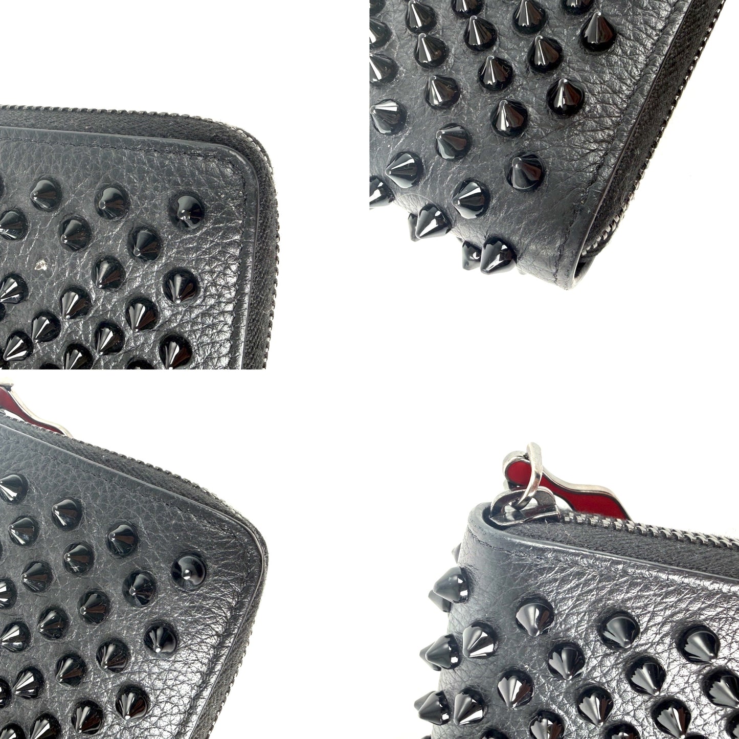 Christian Louboutin Panettone Black Calf Leather Spike Zip Long Wallet