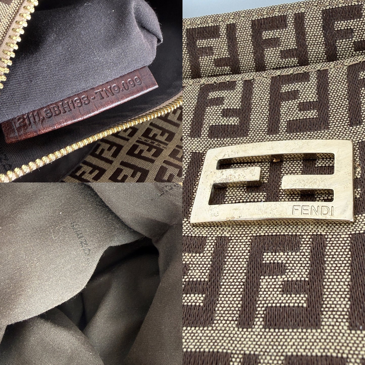 FENDI Vintage Zucchino FF Print Monogram Brown Beige Canvas Tote Bag
