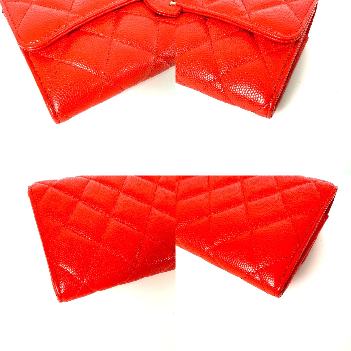 CHANEL Red Quilted Caviar Flap CC Long Gusset Continental Wallet