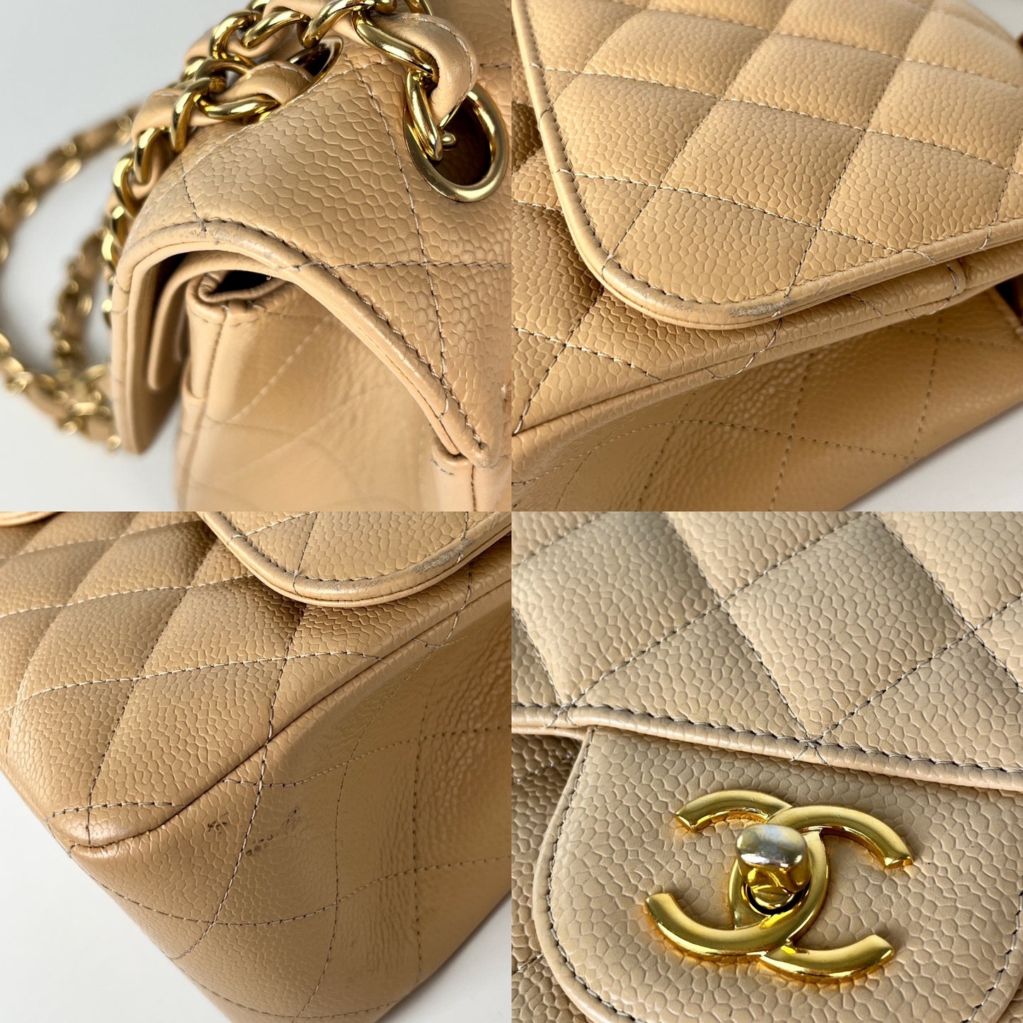 CHANEL Jumbo Classic Double Quilted Caviar Beige Leather Flap Bag