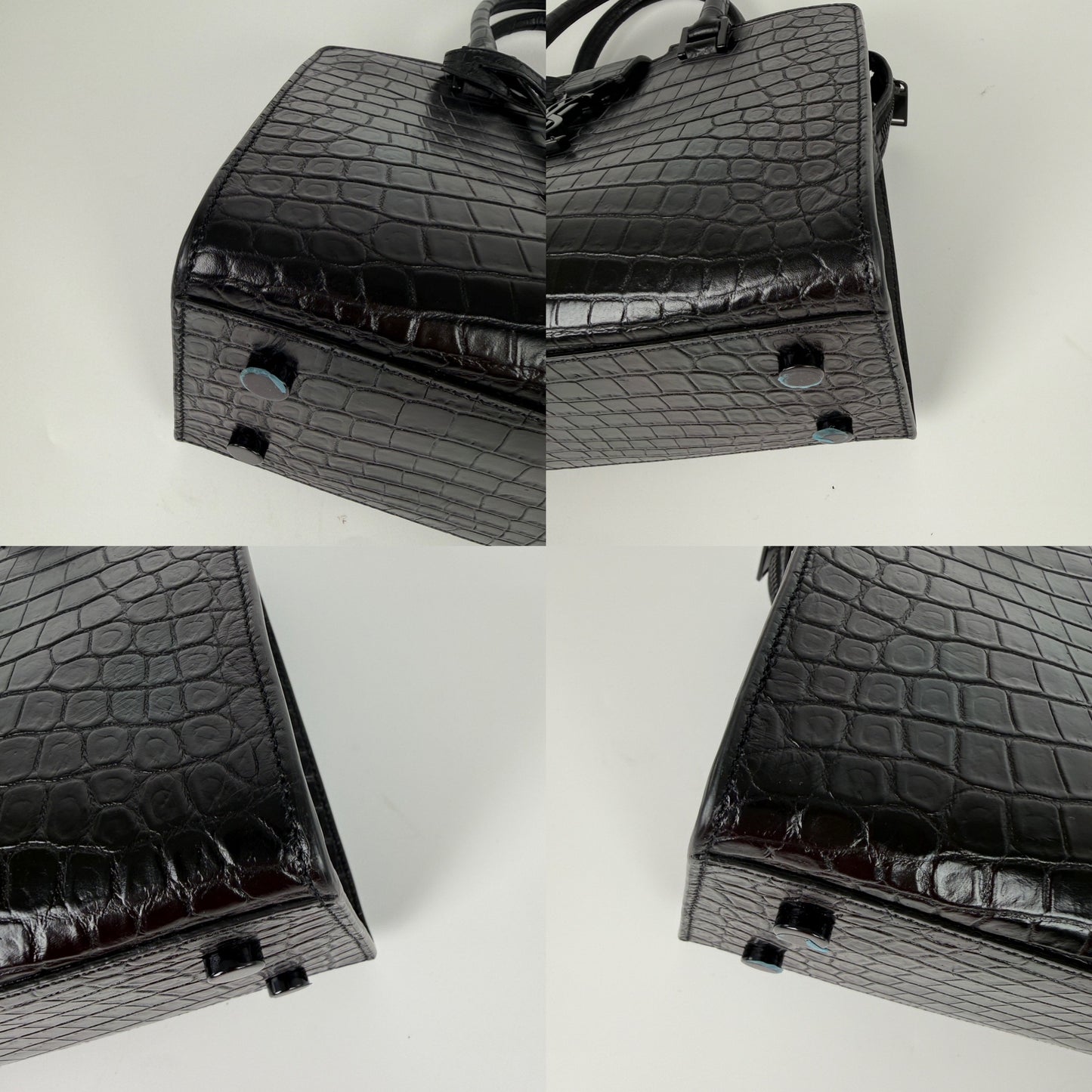 Saint Laurent YSL Croc Embossed So Black Cabas Leather Crossbody Top Handle Bag