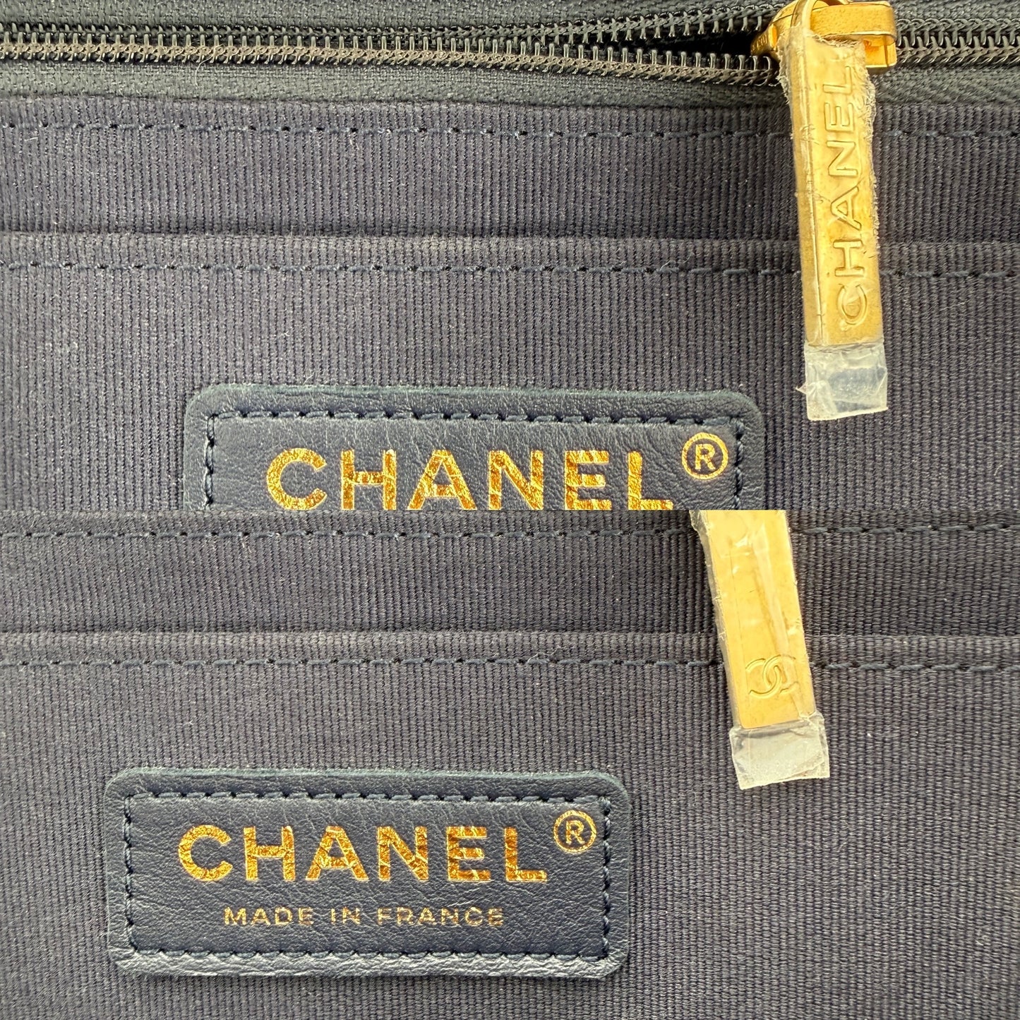 CHANEL Dark Denim Quilted XXL Travel Flap Dark Blue Orange Shoulder Crossbody Bag
