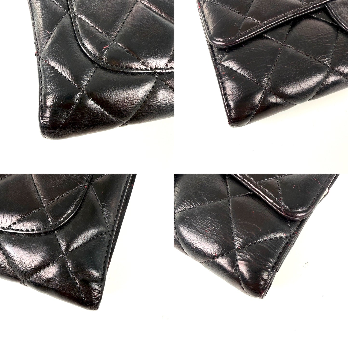 Chanel Vintage Black Trifold Quilted Leather Long CC Flap Wallet