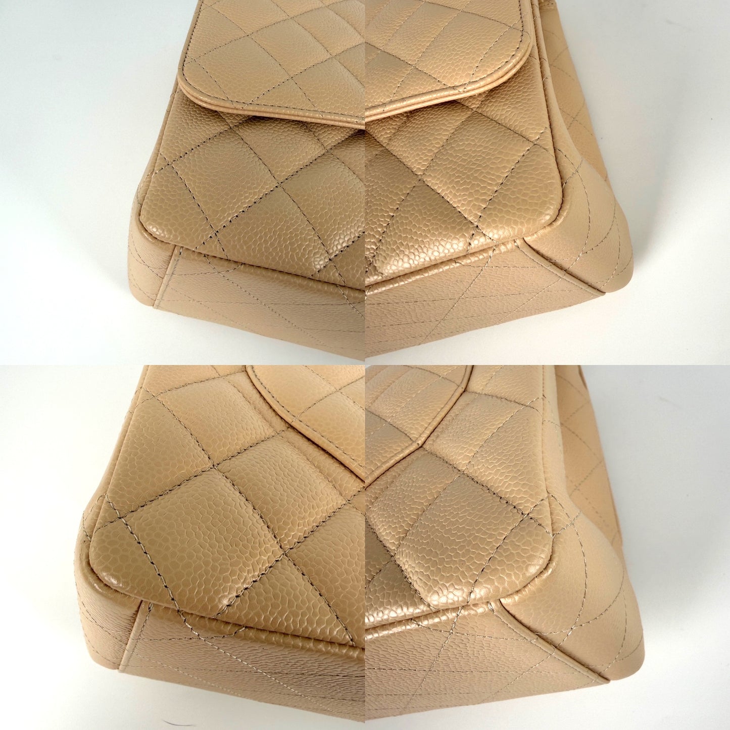 CHANEL Maxi Jumbo Beige Clair Quilted Caviar Leather Classic Flap Bag