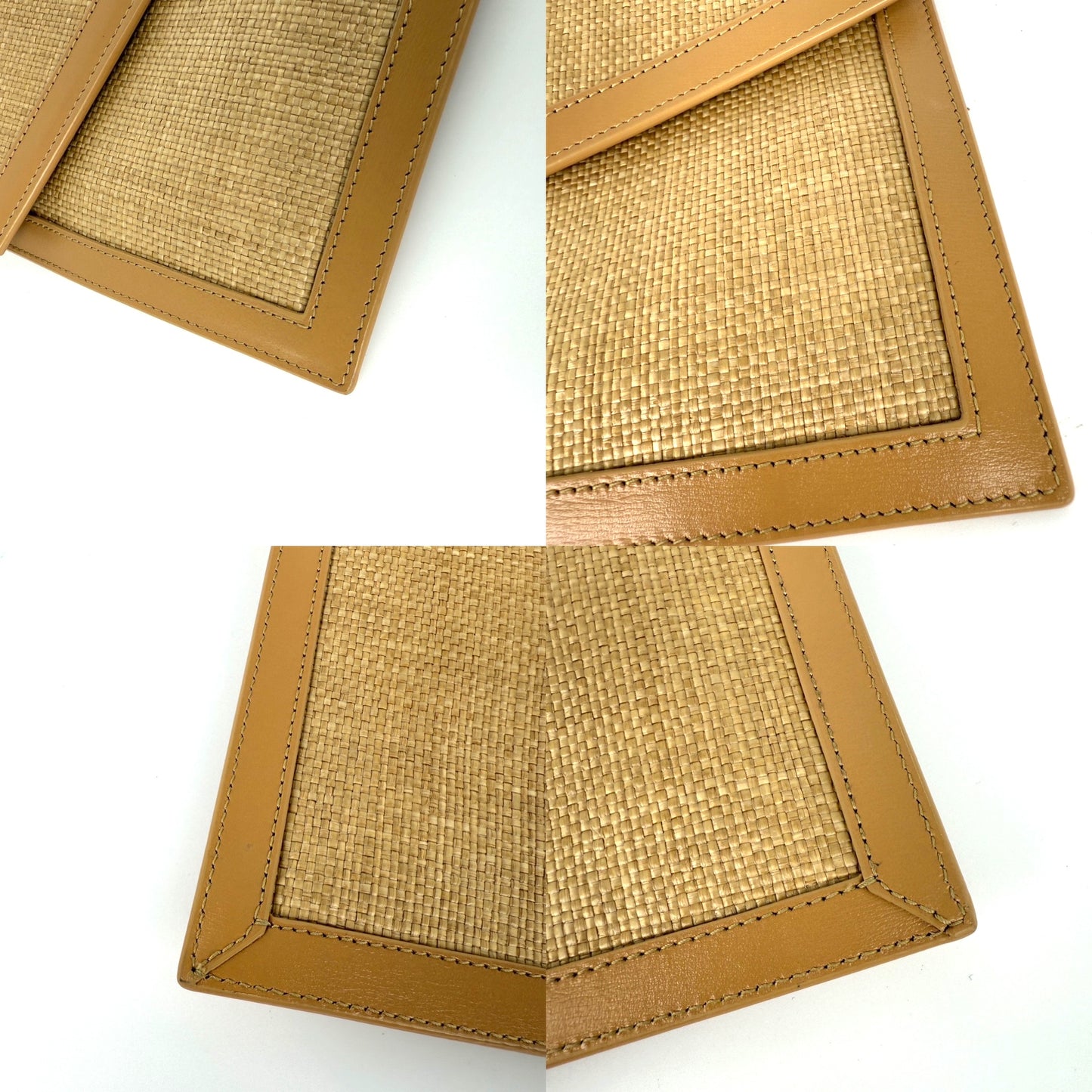 Saint Laurent Uptown Envelope Beige Micro Raffia Leather Pouch Clutch Bag