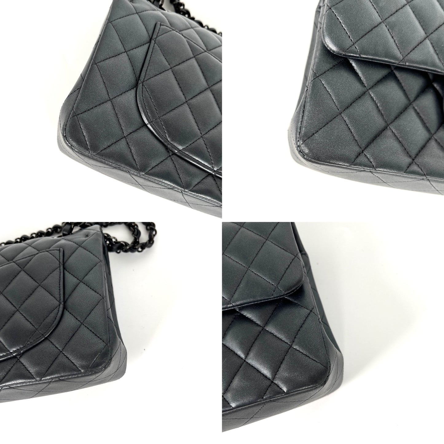 CHANEL Charcoal So Black Lambskin Small Double Flap Quilted Shoulder Bag