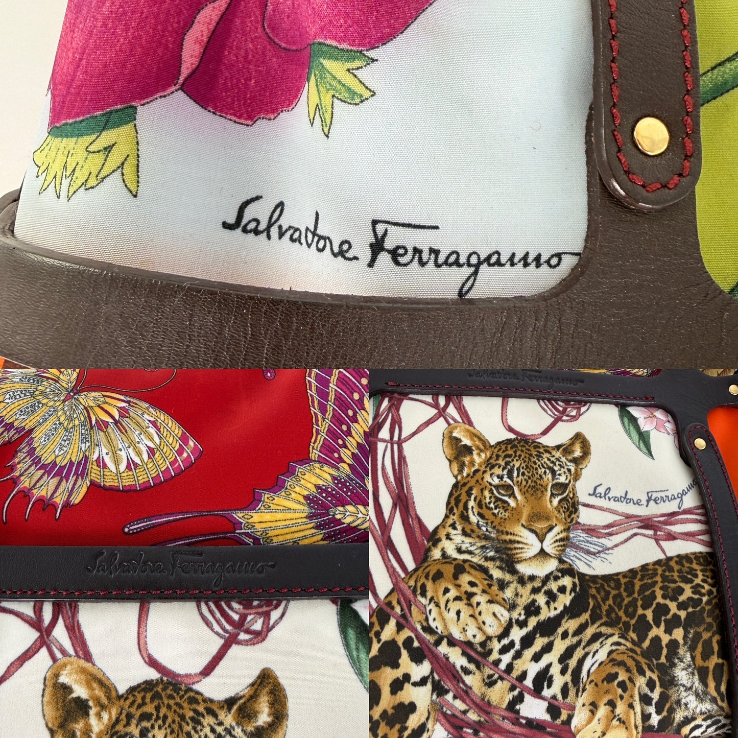 Salvatore Ferragamo Fiera Leopard Fabric Multicolor Print Shoulder Bag