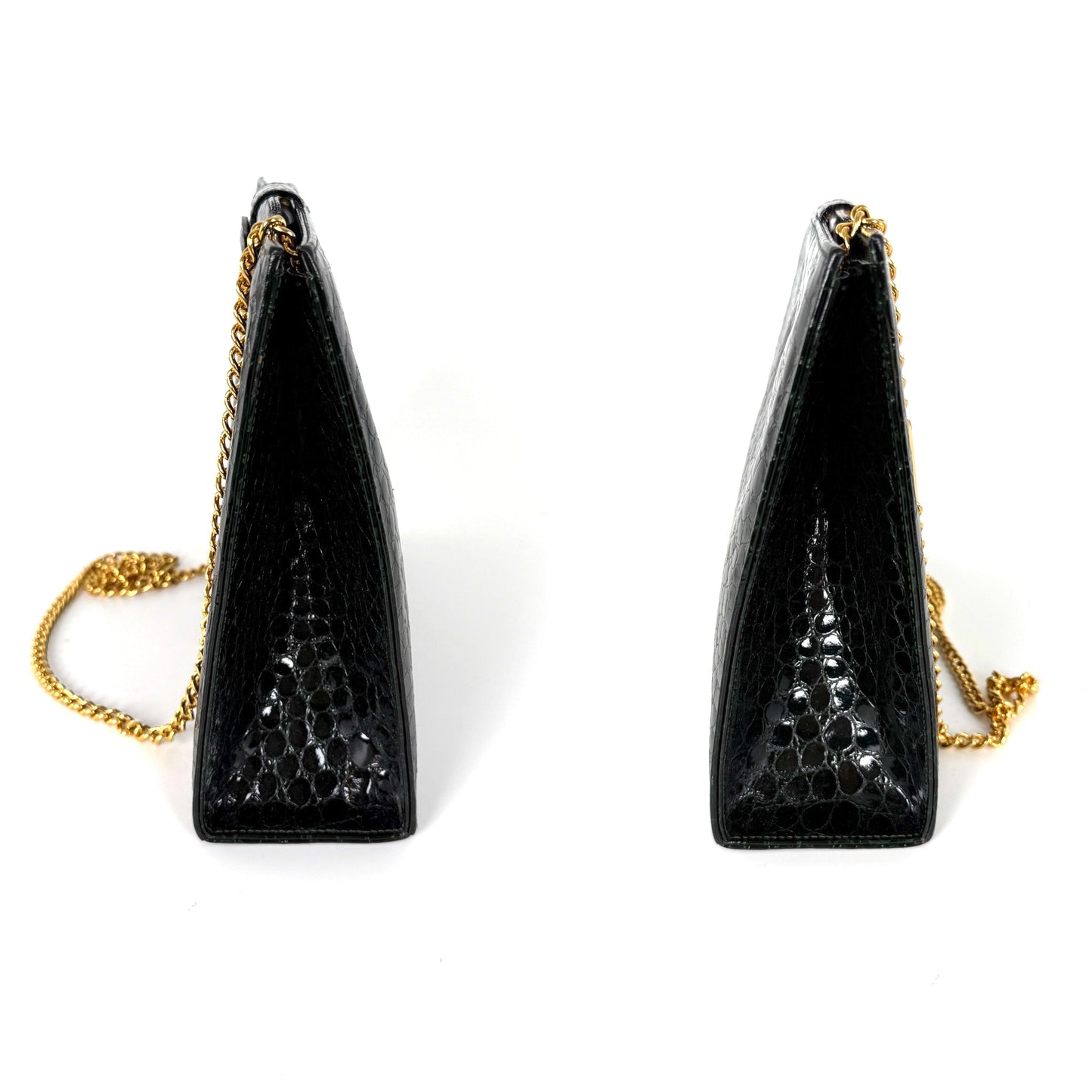 Vintage Salvatore Ferragamo Dark Green Croc Embossed Crossbody Clutch Chain Bag