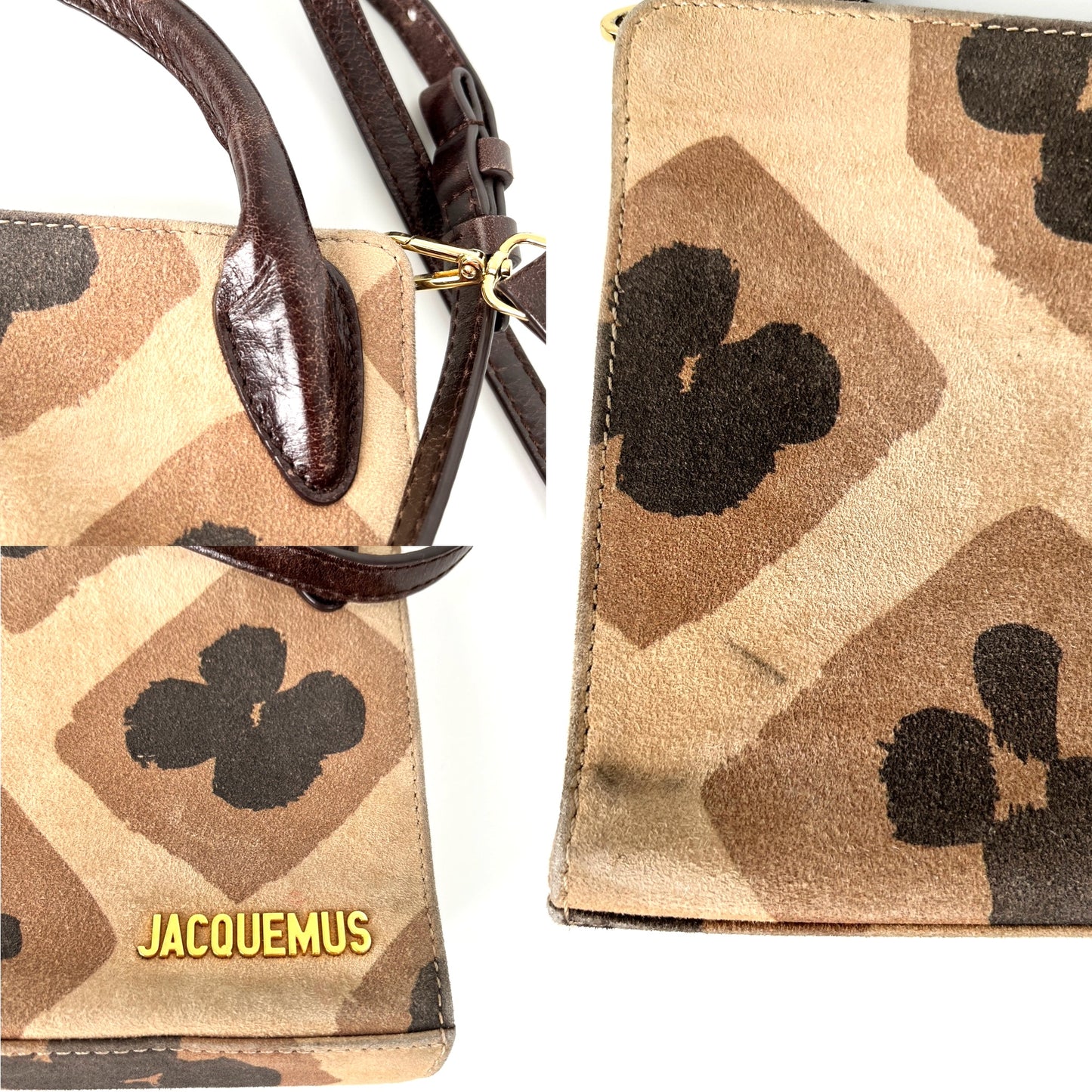 Jacquemus Mini Le Sac Bahia Suede Printed Brown Black Crossbody Bag