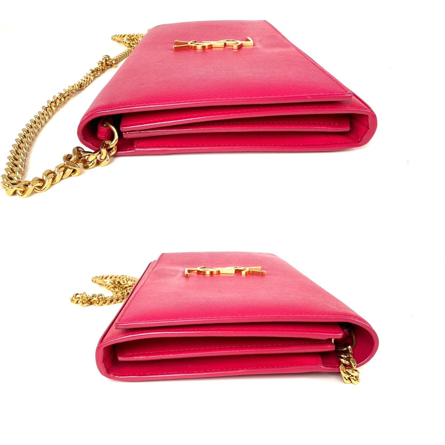 Saint Laurent YSL Kate Pink Grain de Poudre Leather Wallet on Chain